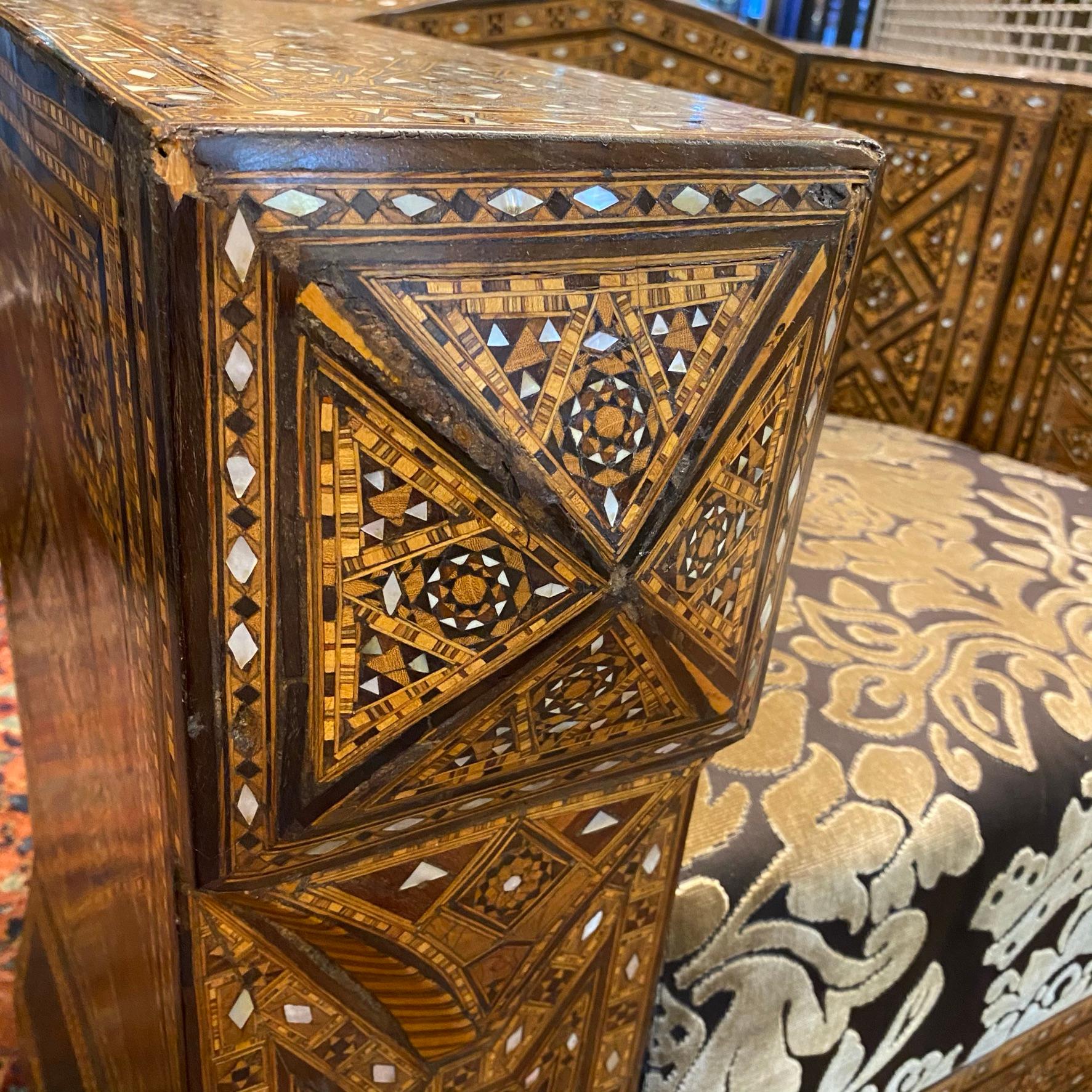 Pair Syrian Parquetry Inlaid Upholstered Club Chairs 9