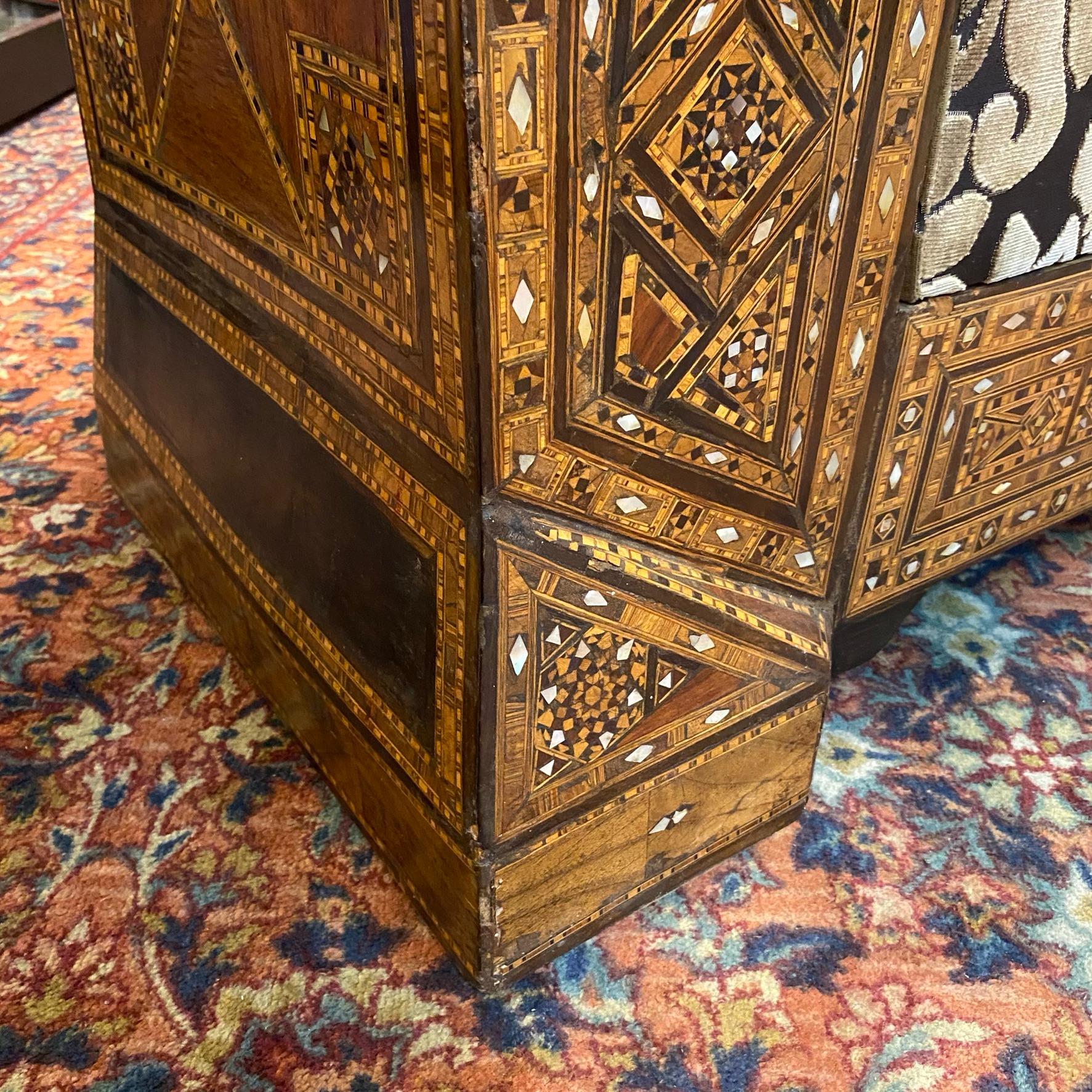 Pair Syrian Parquetry Inlaid Upholstered Club Chairs 10