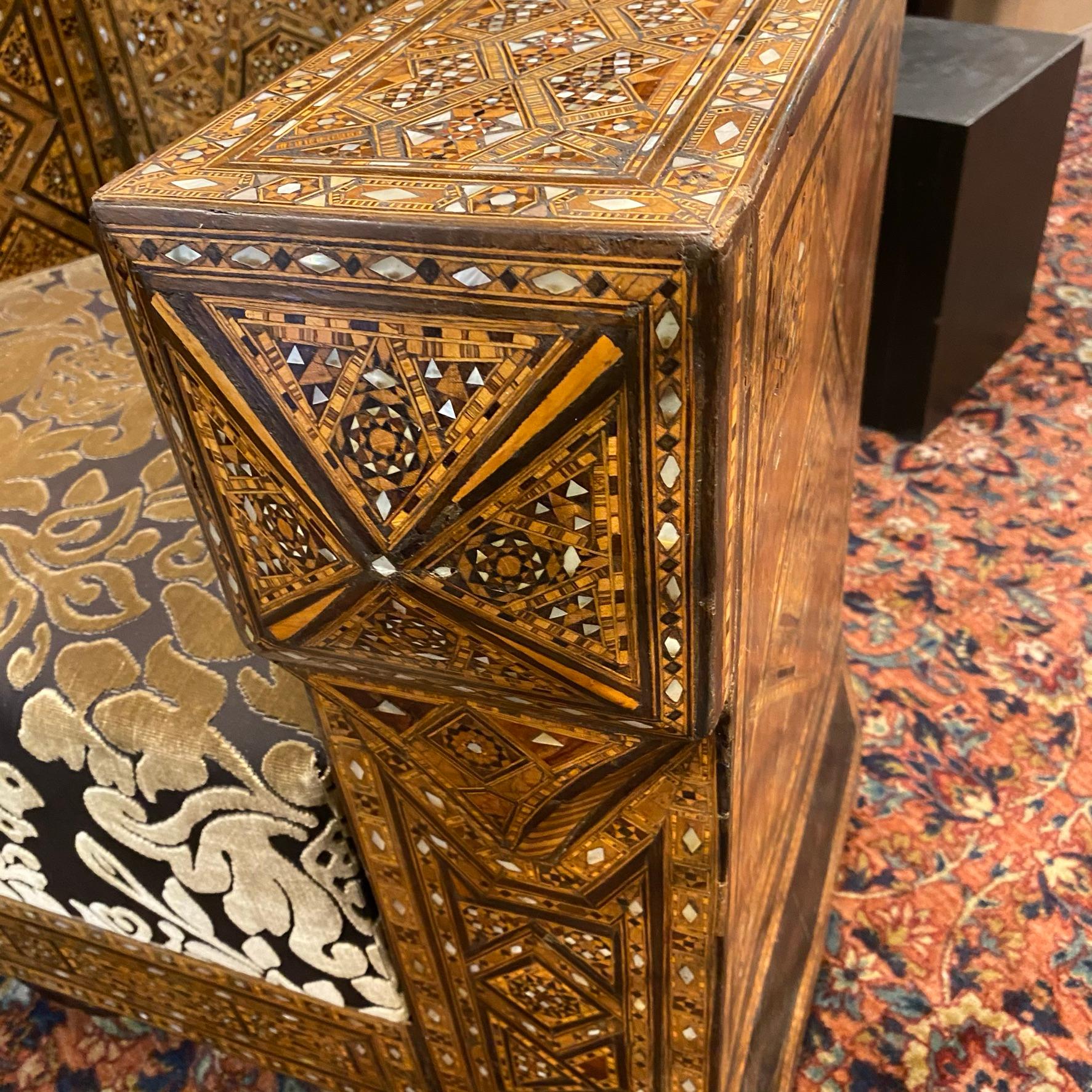 Pair Syrian Parquetry Inlaid Upholstered Club Chairs 11