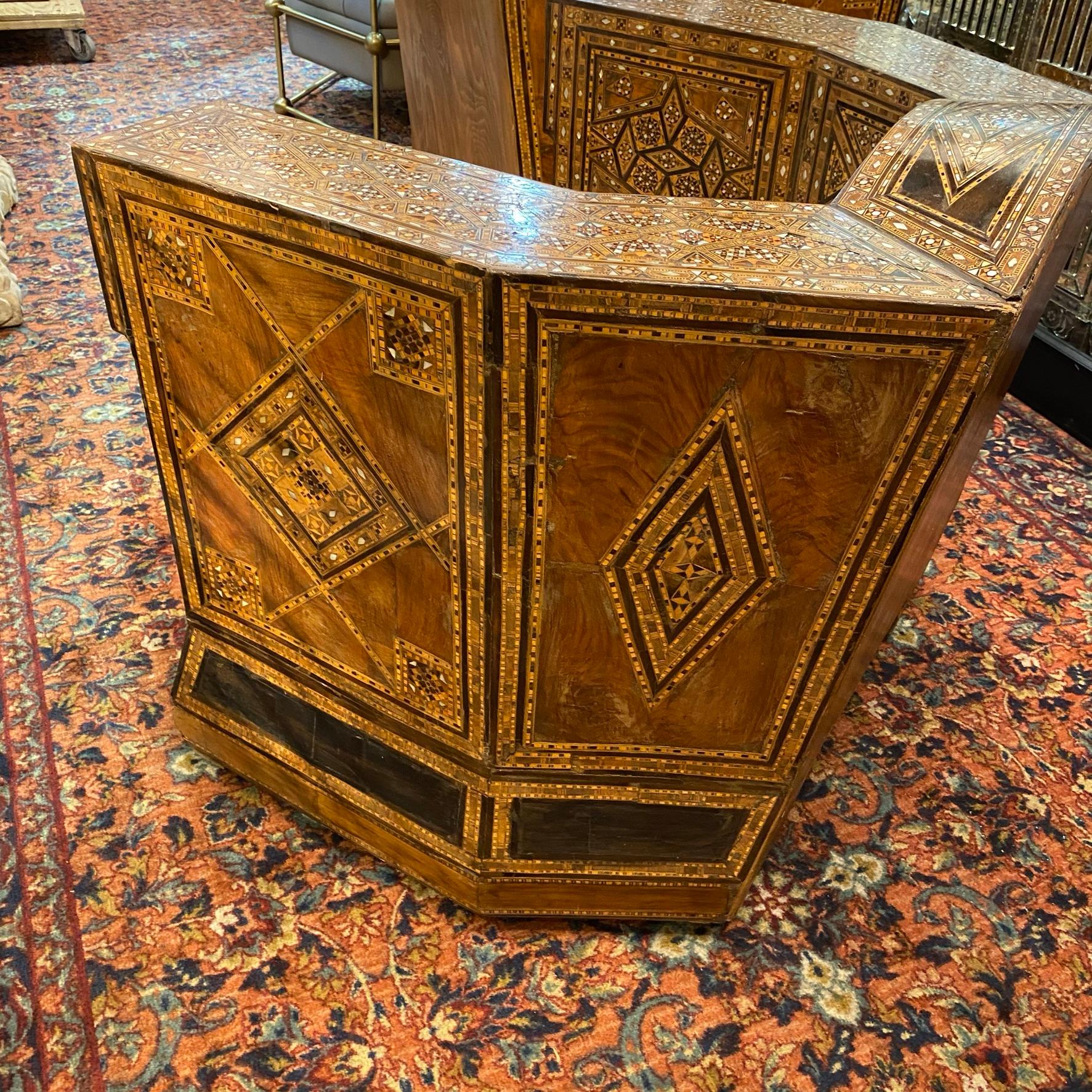 Pair Syrian Parquetry Inlaid Upholstered Club Chairs 13