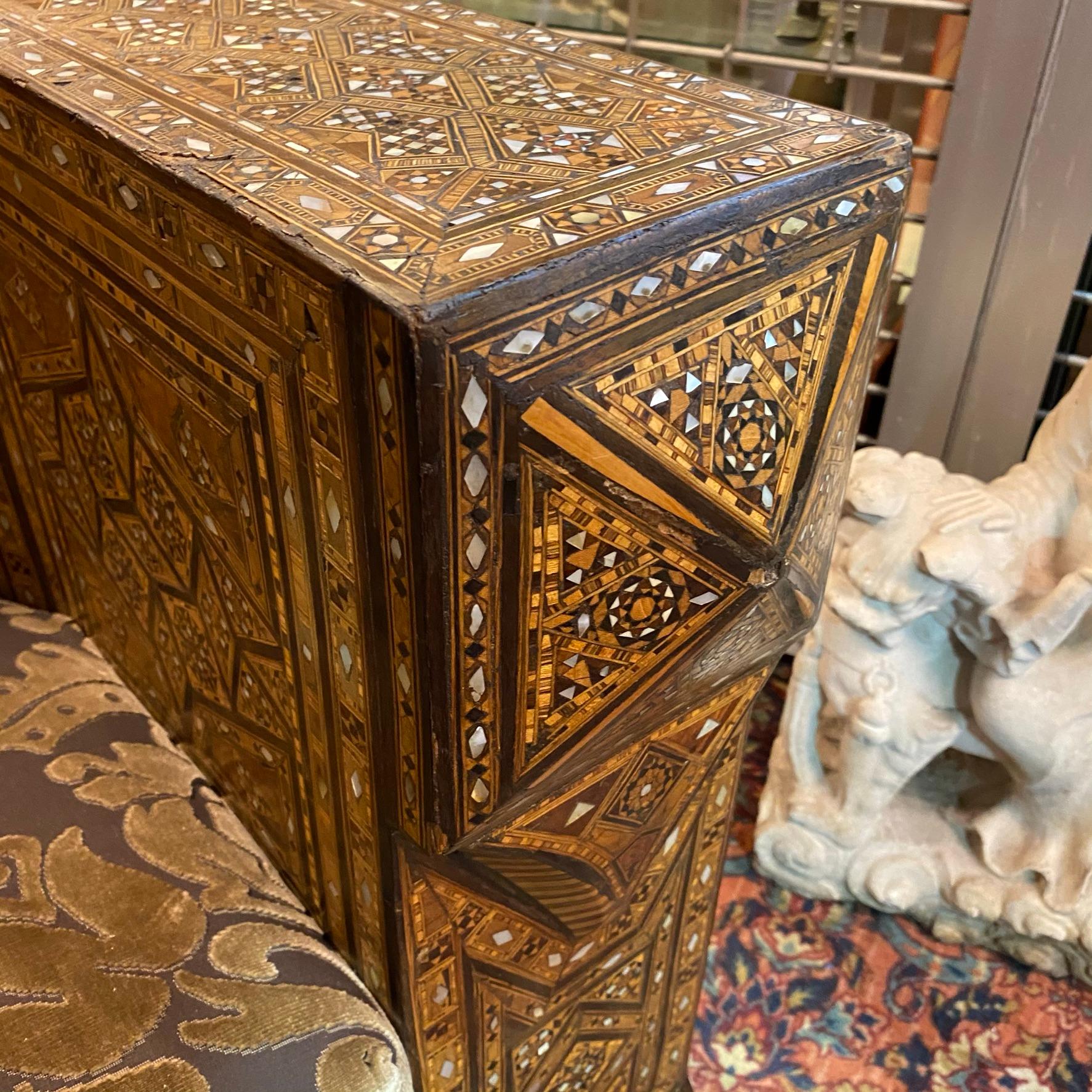Late 19th Century Pair Syrian Parquetry Inlaid Upholstered Club Chairs