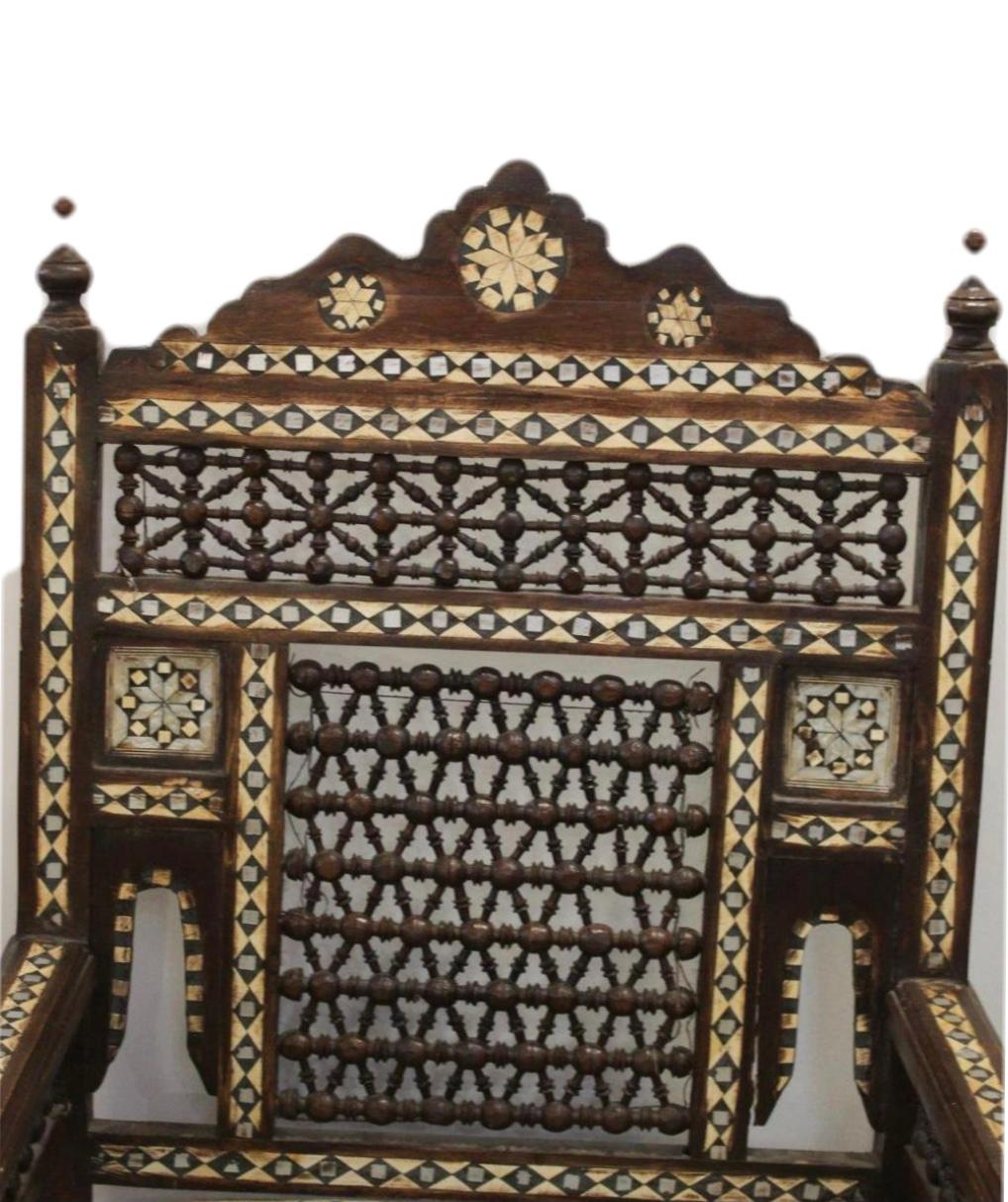 Anglo Raj Pair Syrian Style Inlaid Chairs