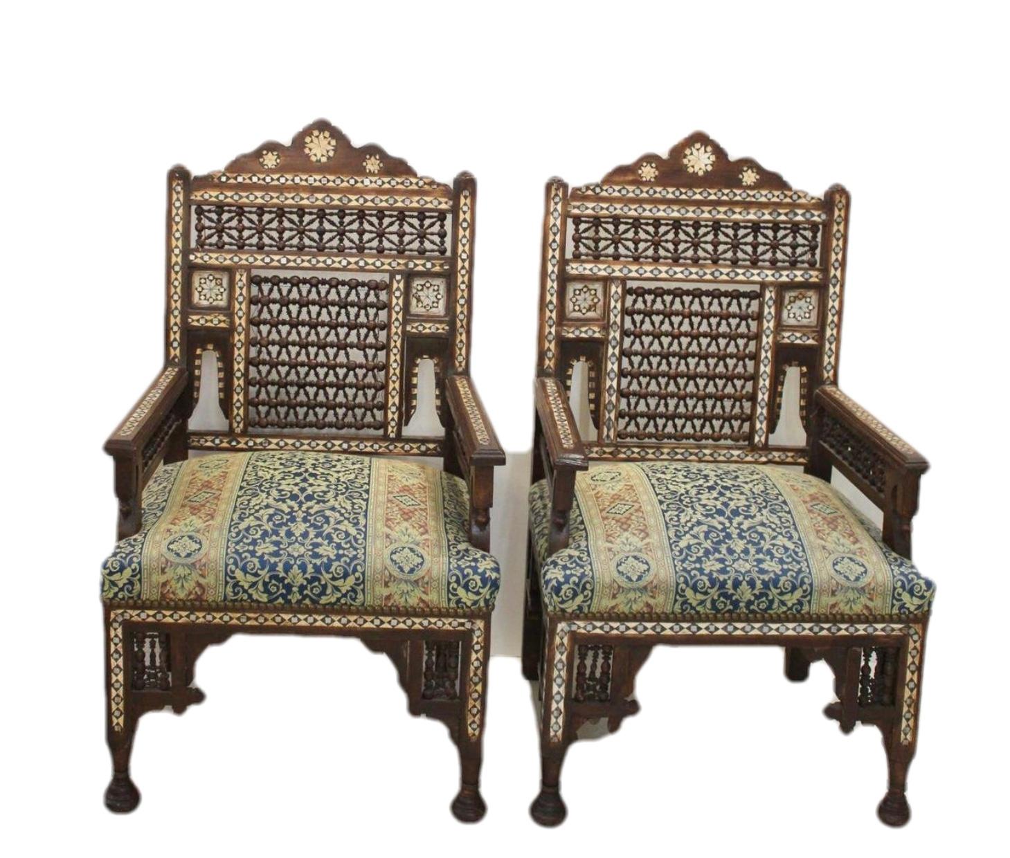 Inlay Pair Syrian Style Inlaid Chairs