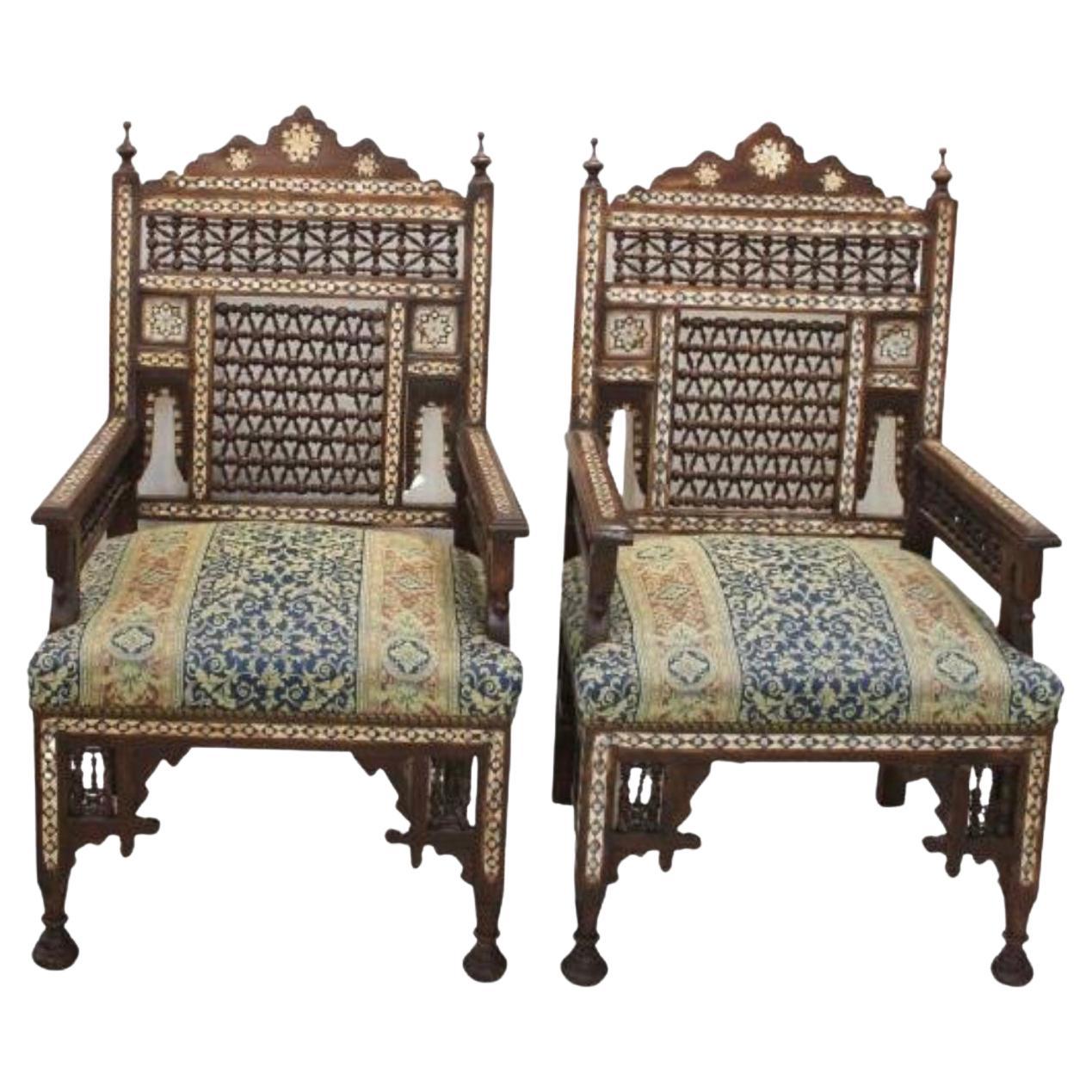 Pair Syrian Style Inlaid Chairs