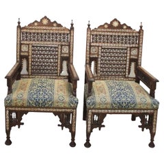 Pair Syrian Style Inlaid Chairs