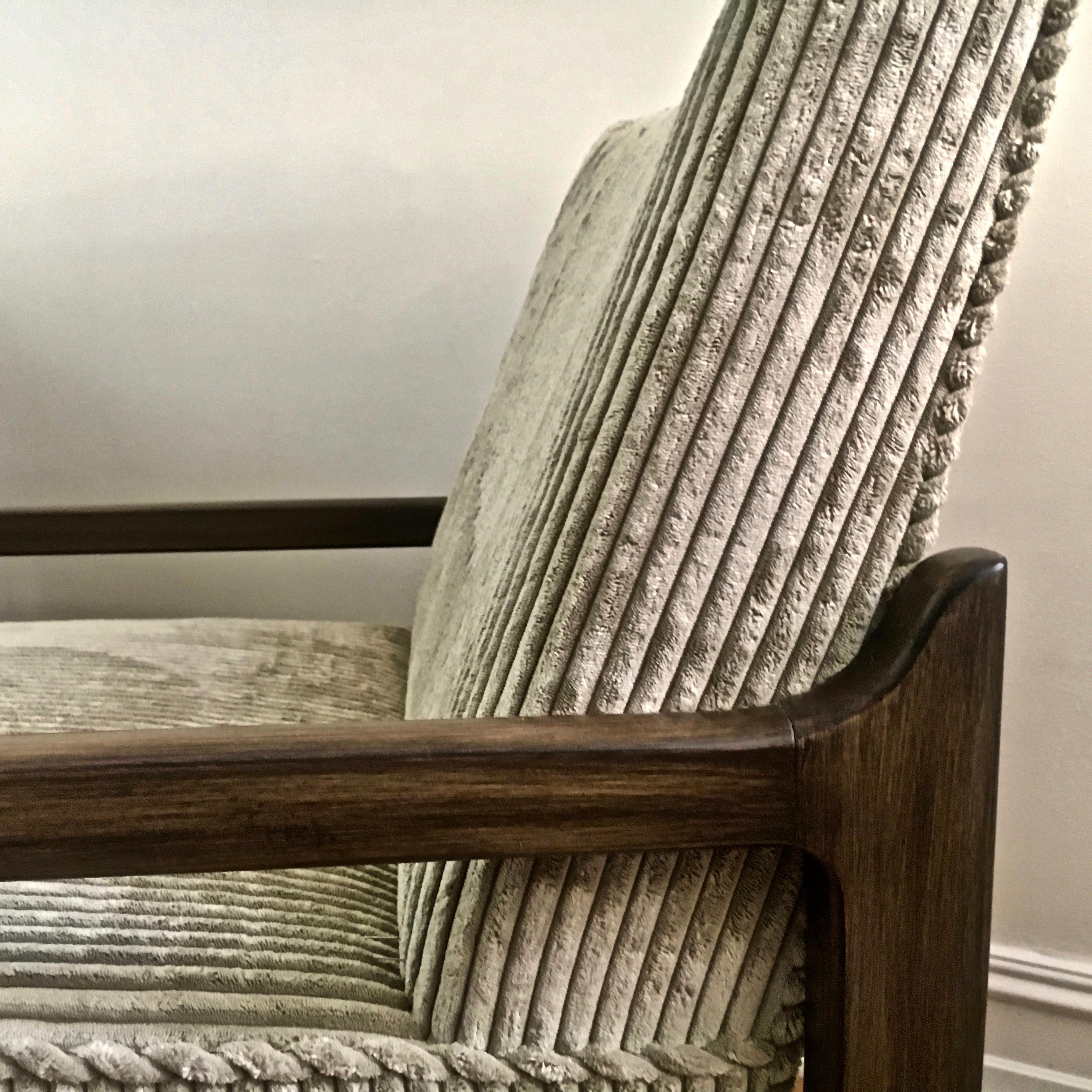 Pair T. H. Robsjohn-Gibbings Style Hand Grained Walnut Lounge Chairs 3