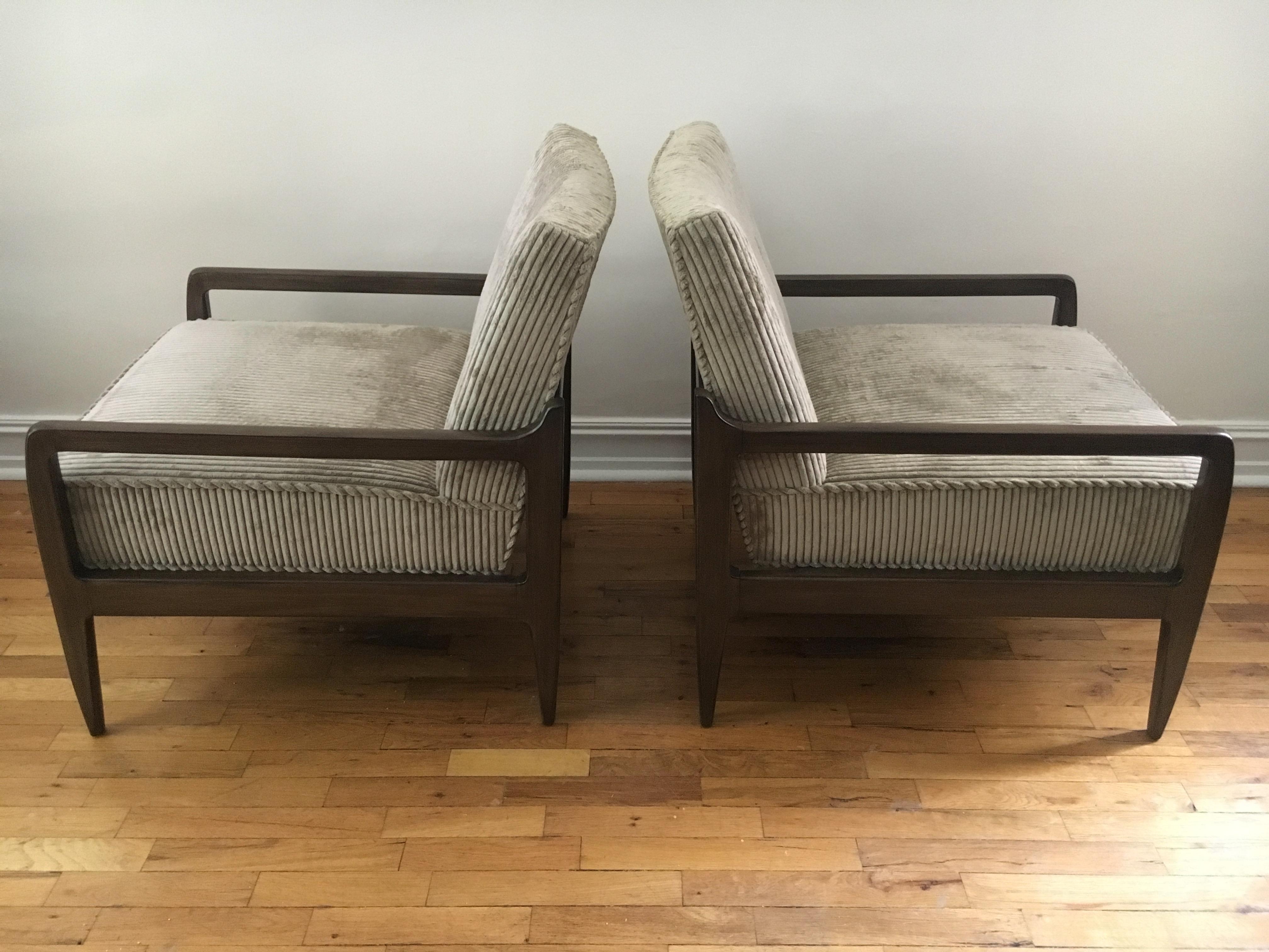 Pair T. H. Robsjohn-Gibbings Style Hand Grained Walnut Lounge Chairs 7