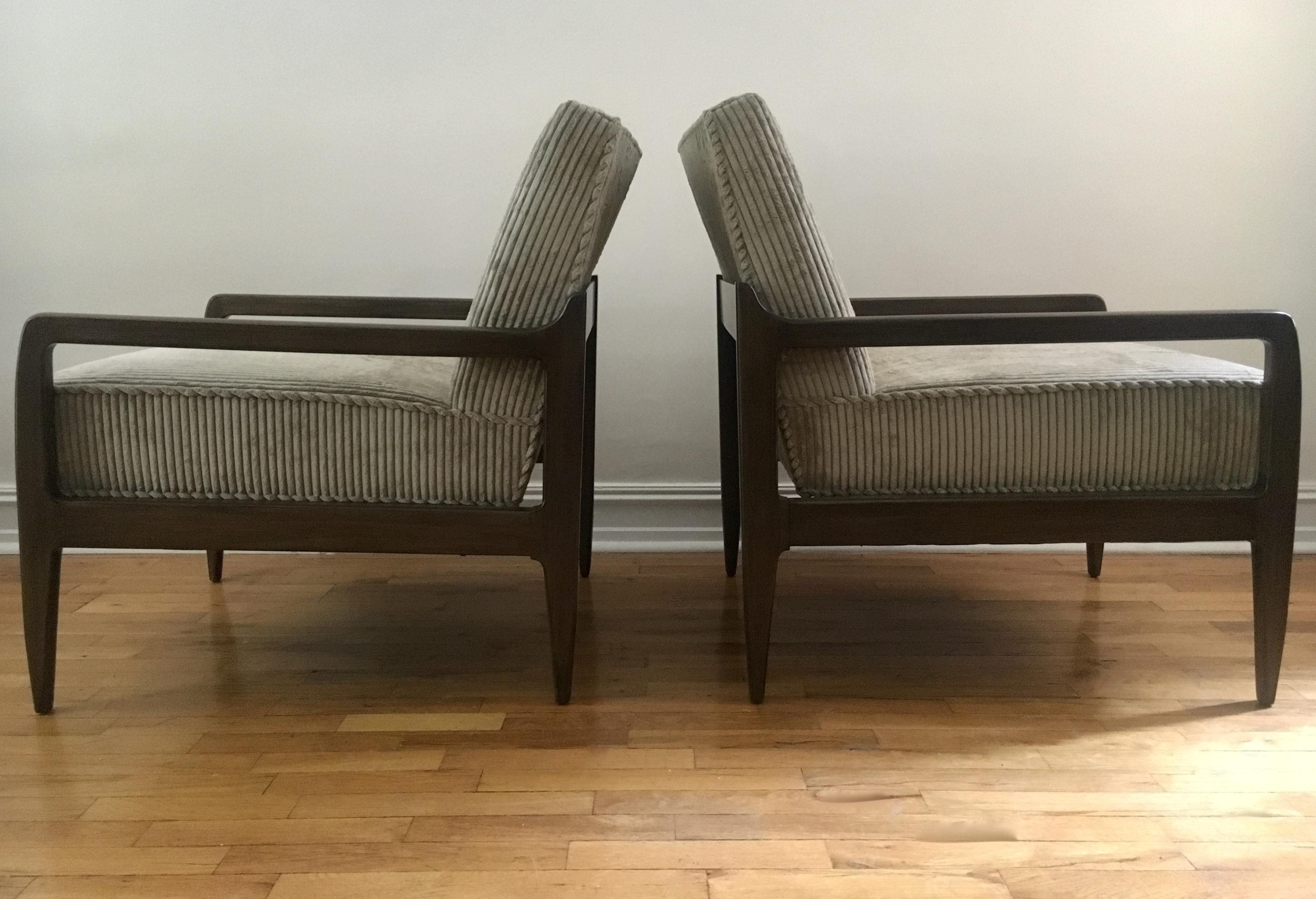 Pair T. H. Robsjohn-Gibbings Style Hand Grained Walnut Lounge Chairs 8