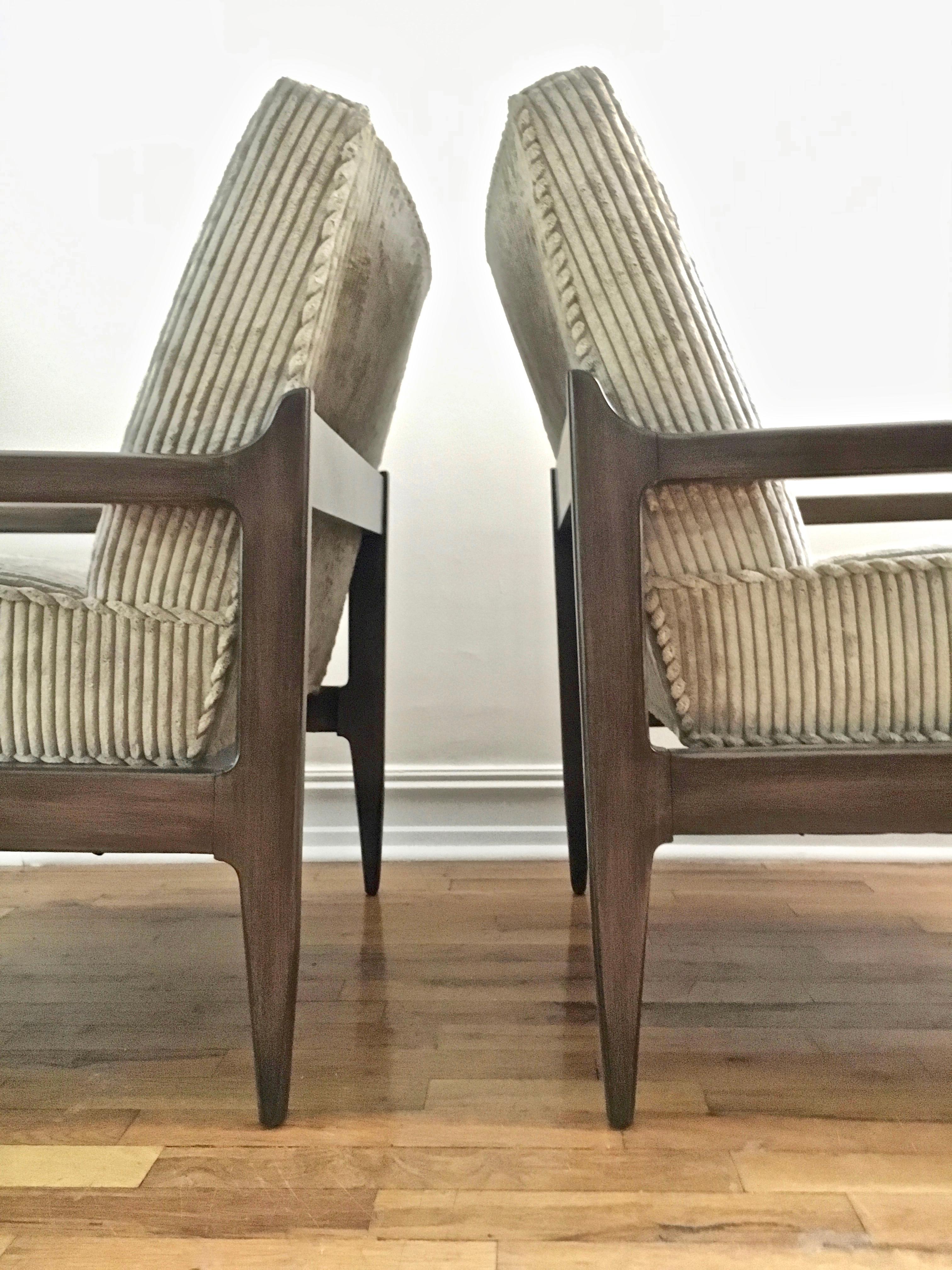 Pair T. H. Robsjohn-Gibbings Style Hand Grained Walnut Lounge Chairs 2