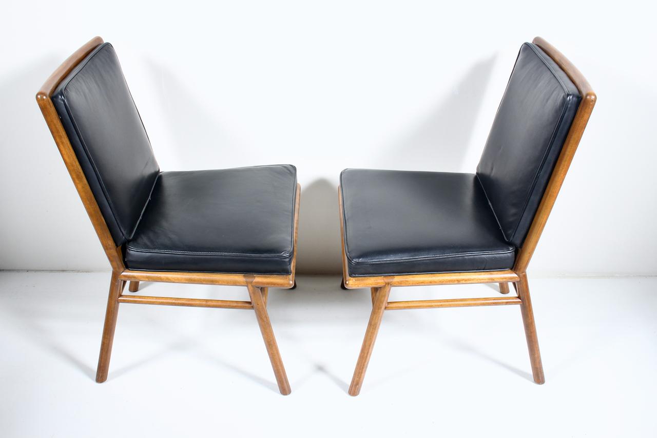 Pair T. H. Robsjohn-Gibbings Upholstered Maple Dining Side Chairs, 1950's 4