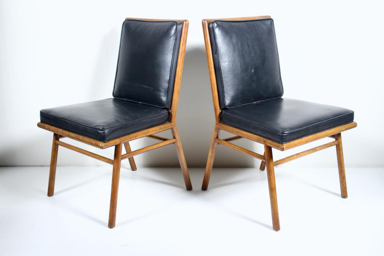 Pair T. H. Robsjohn-Gibbings Upholstered Maple Dining Side Chairs, 1950's 13