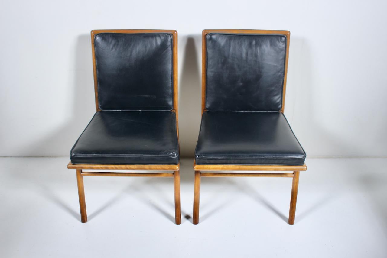 Pair T. H. Robsjohn-Gibbings Upholstered Maple Dining Side Chairs, 1950's In Good Condition In Bainbridge, NY
