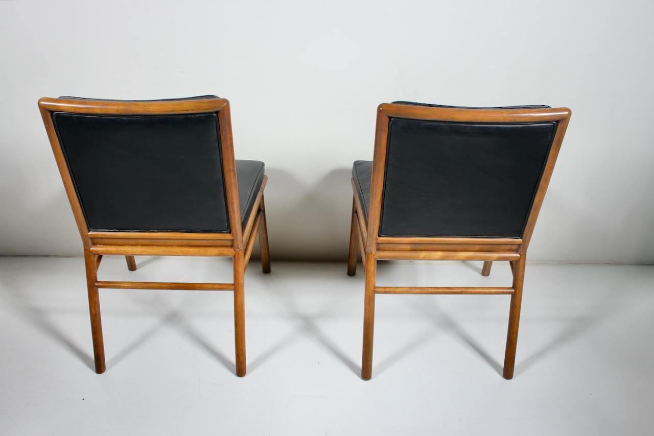 Mid-20th Century Pair T. H. Robsjohn-Gibbings Upholstered Maple Dining Side Chairs, 1950's