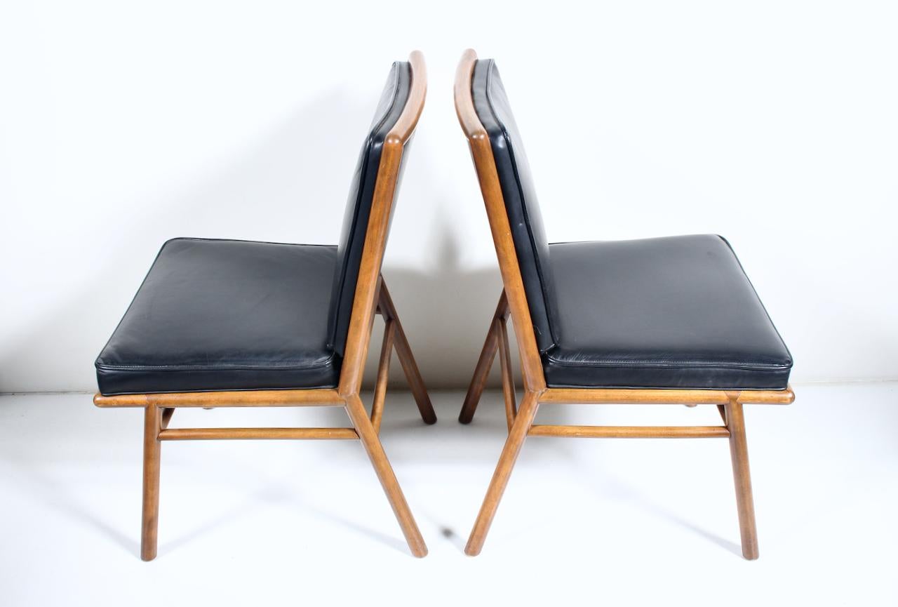 Pair T. H. Robsjohn-Gibbings Upholstered Maple Dining Side Chairs, 1950's 2