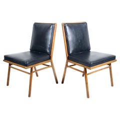 Pair T. H. Robsjohn-Gibbings Upholstered Maple Dining Side Chairs, 1950's