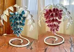 Pair Table Lamps by Sergio Terzani, Italy, 1970s Wisteria Enameled Metal Lamps