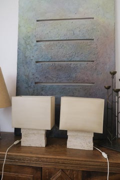 paire de lampes de table en travertin des années 70