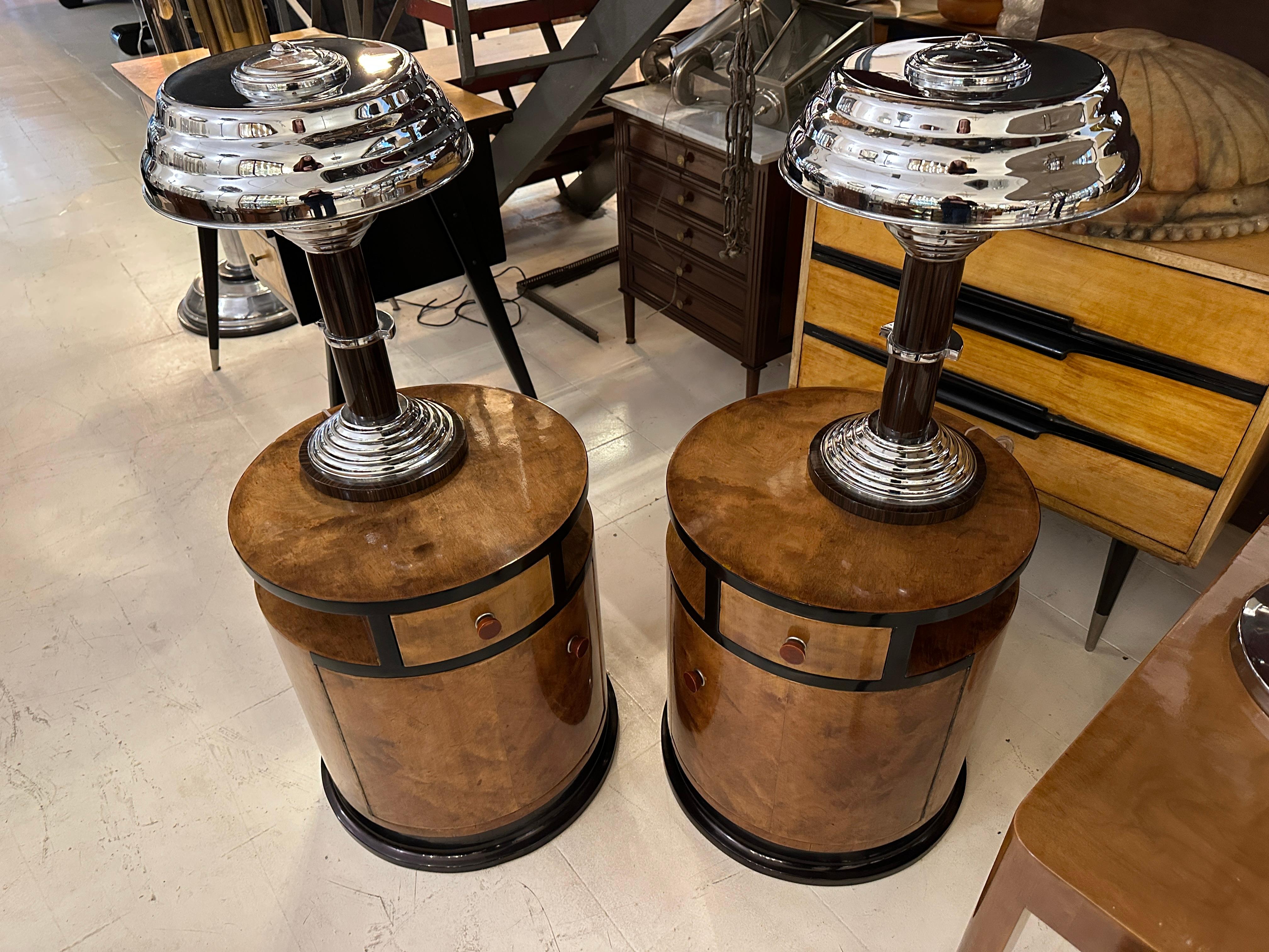 Coppia di lampade da tavolo in legno e cromo, stile Art Deco , Francia in vendita 4