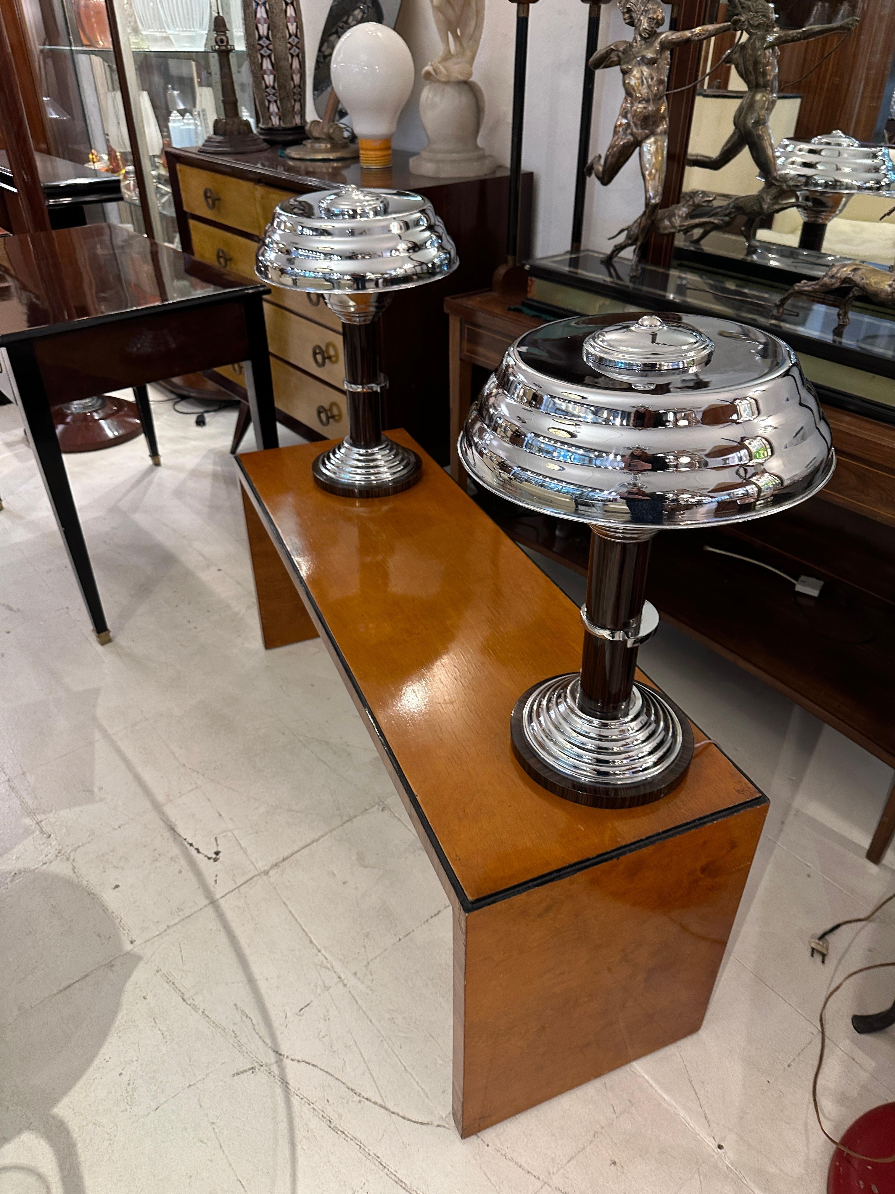 Coppia di lampade da tavolo in legno e cromo, stile Art Deco , Francia in vendita 6