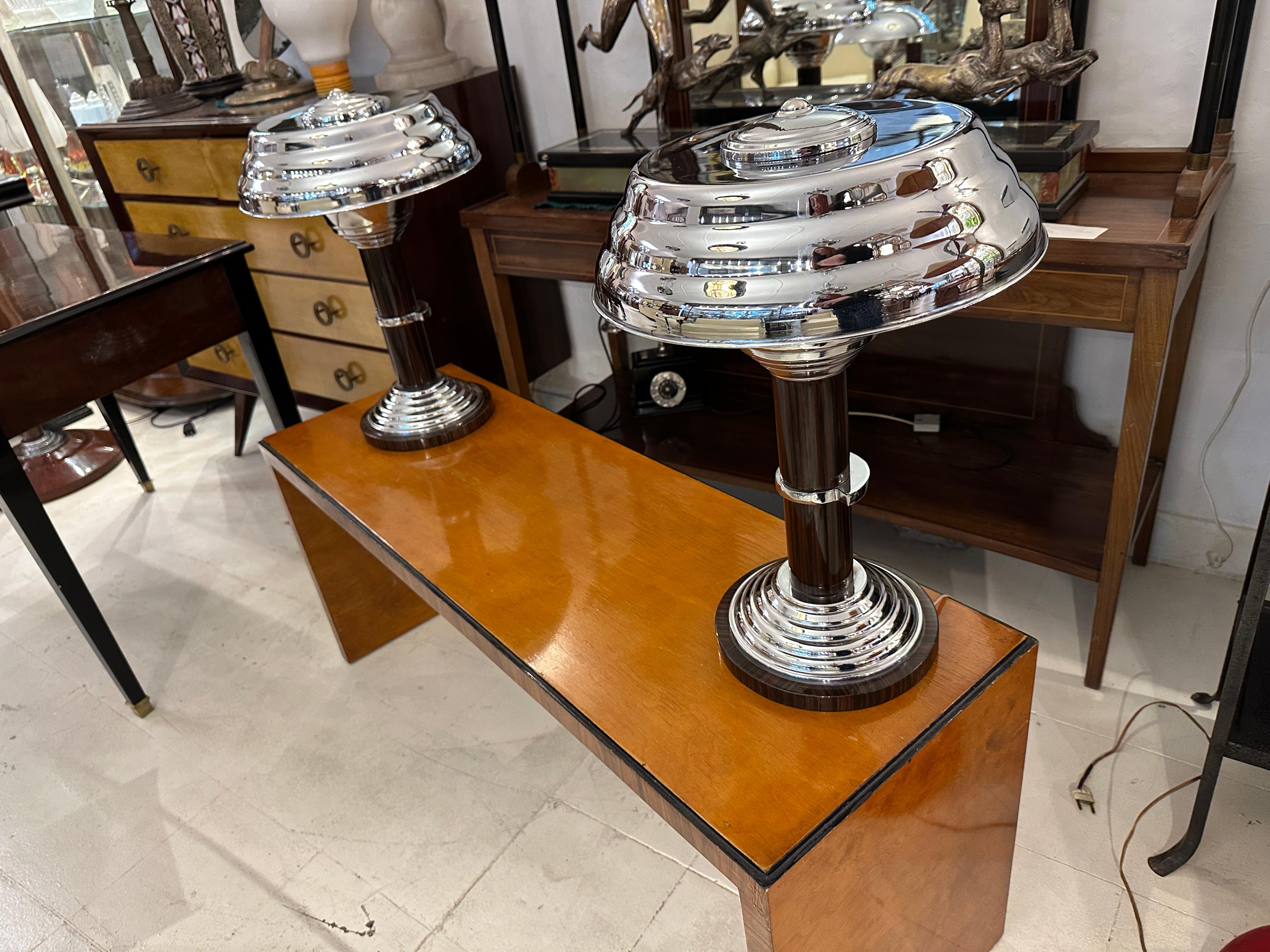 Coppia di lampade da tavolo in legno e cromo, stile Art Deco , Francia in vendita 7