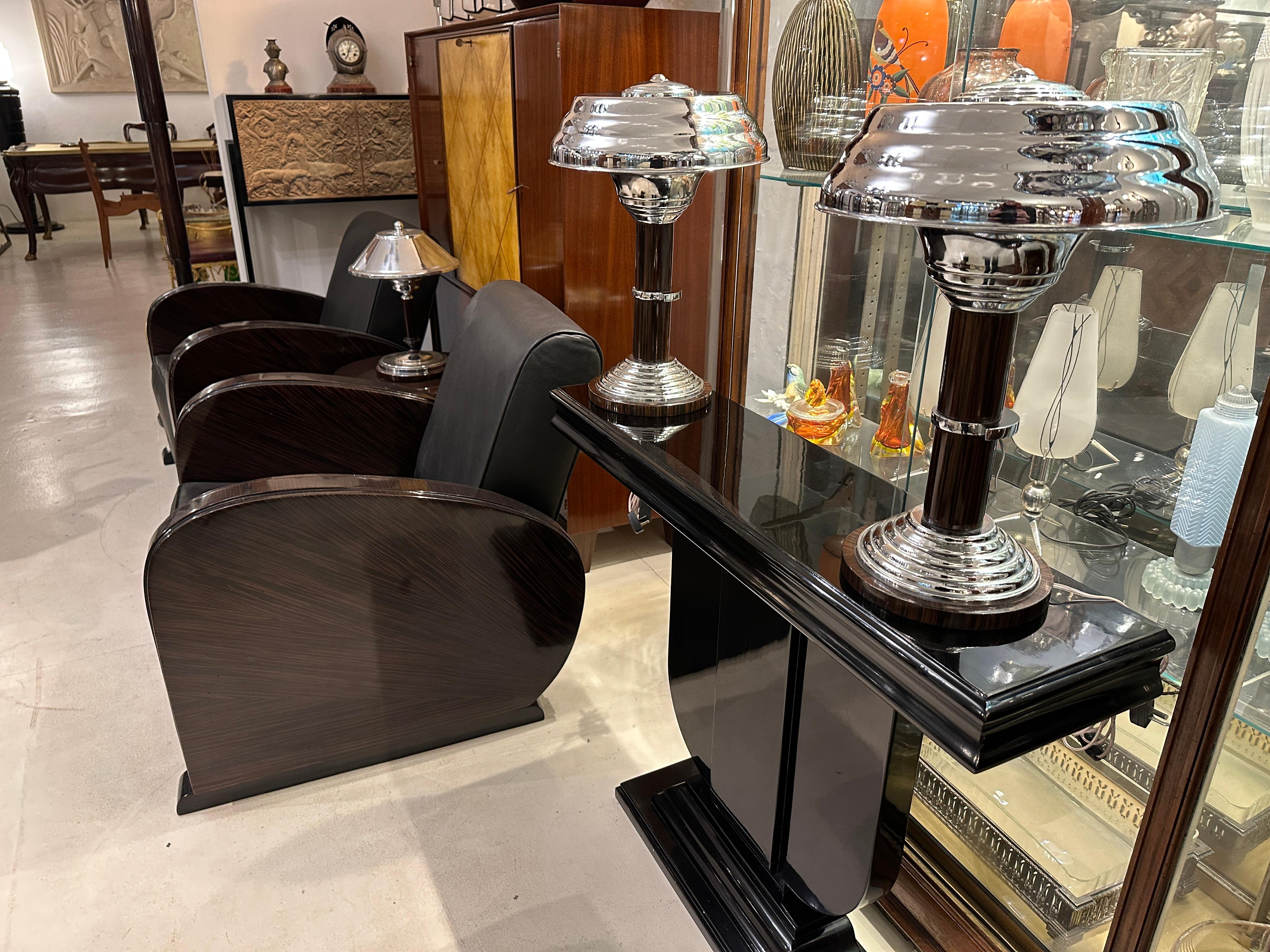 Coppia di lampade da tavolo in legno e cromo, stile Art Deco , Francia in vendita 9