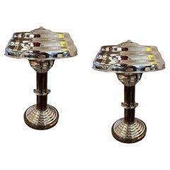 Paire de lampes de table en bois et chrome, style Art déco, France