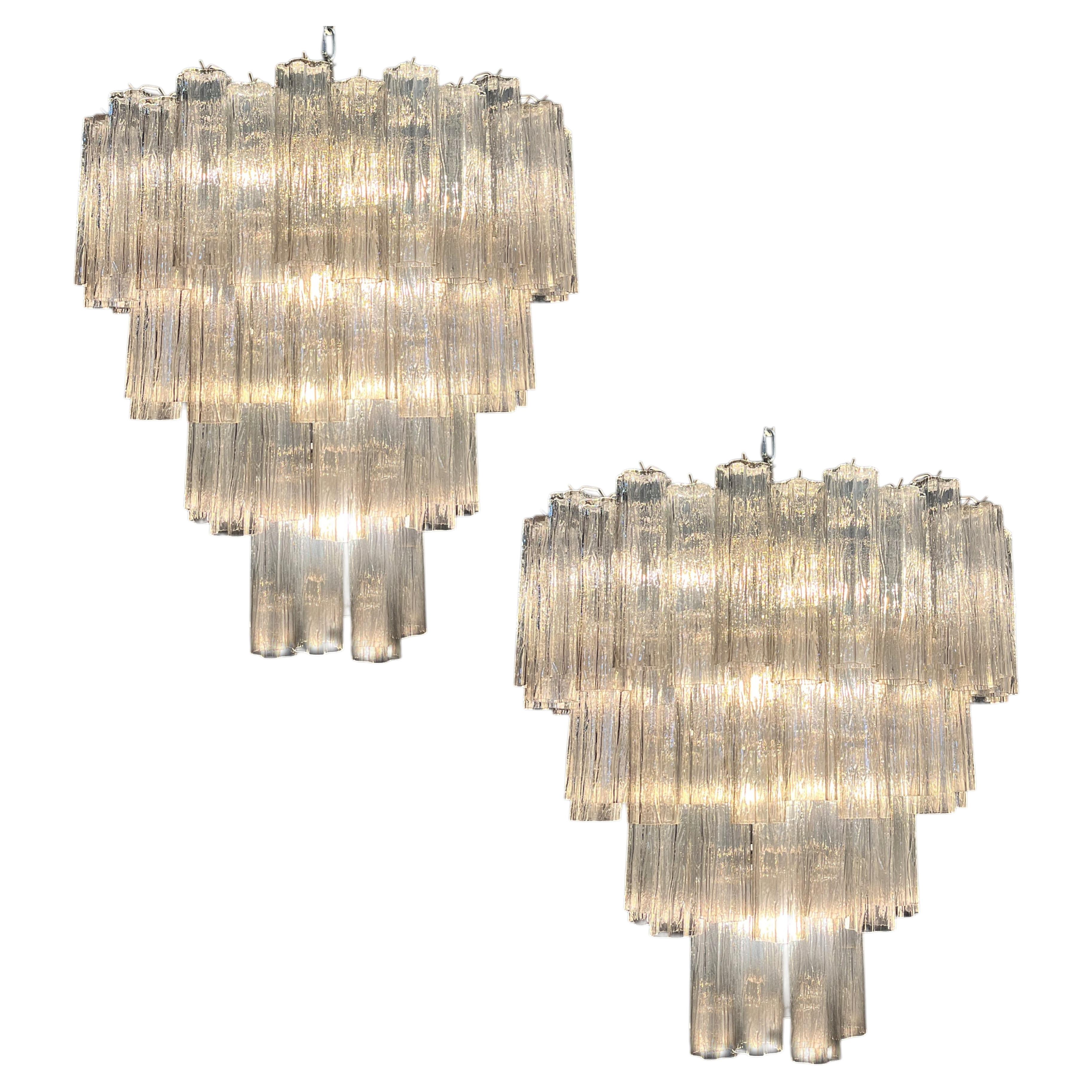 Pair of Vintage Italian Murano Smoket Glass Chandeliers in Nickel, 1990