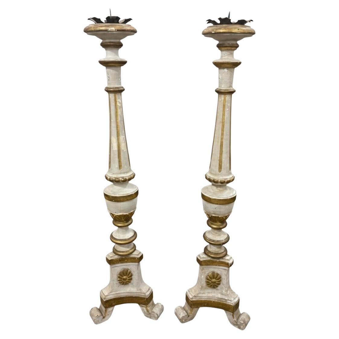 Pair Tall 18th Century Altar Candlesticks Italy