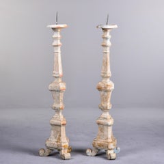 Pair Tall 19th C Italian Pine Pricket Sticks