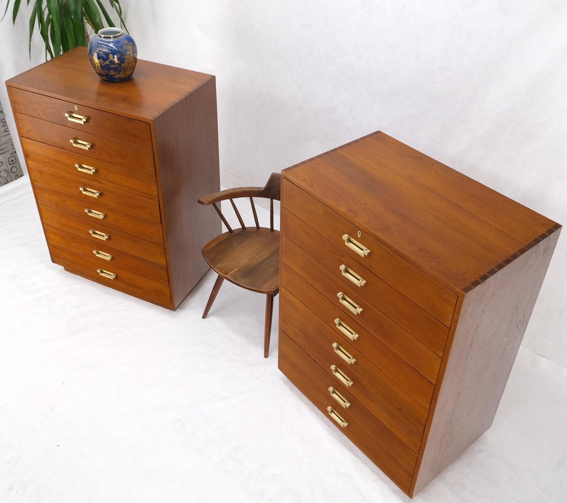 Pair Tall 8 Drawers Studio Made Solid Teak Dovetail Joints Chests Dressers MINT For Sale 4