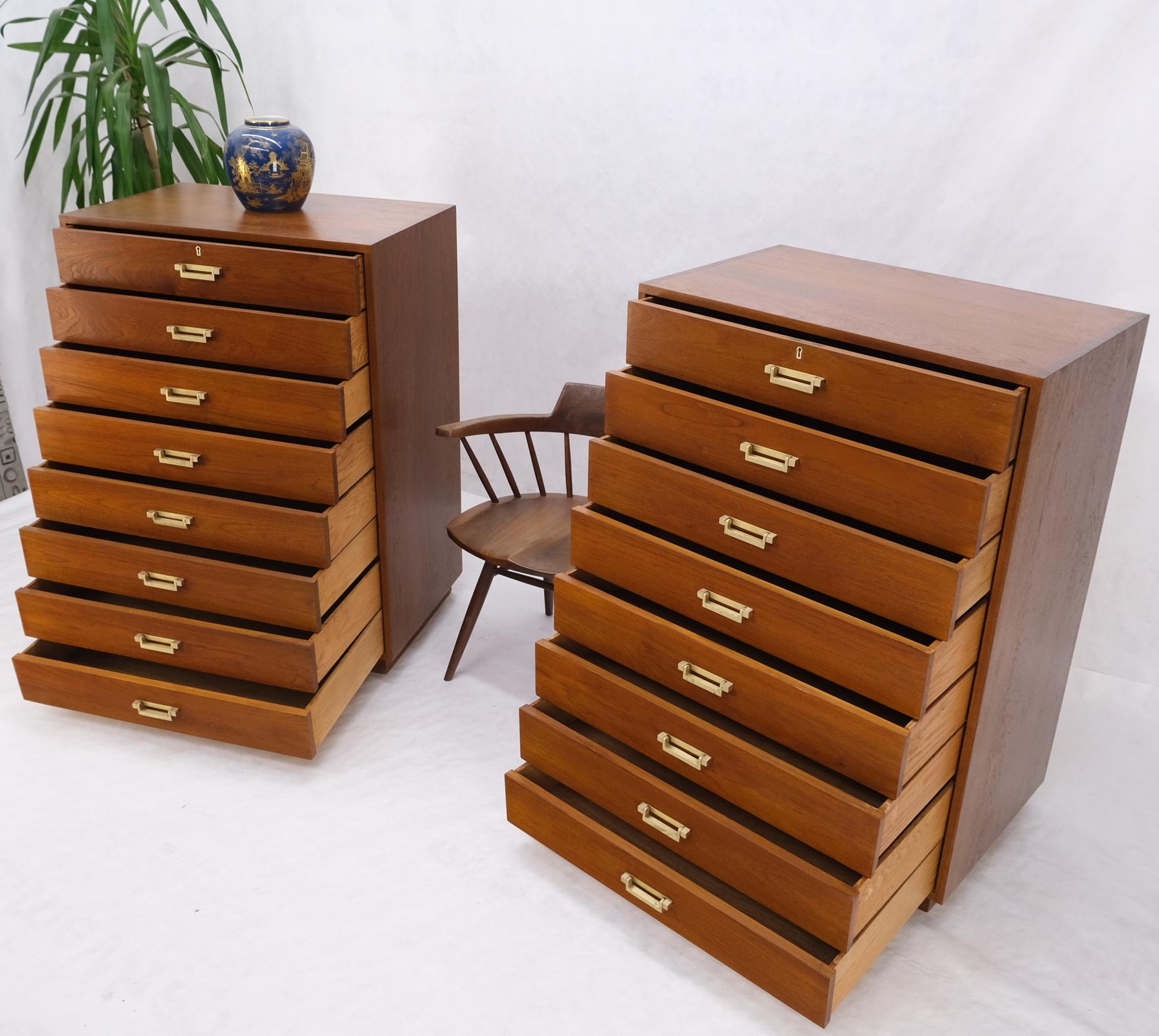 Pair Tall 8 Drawers Studio Made Solid Teak Dovetail Joints Chests Dressers MINT For Sale 5