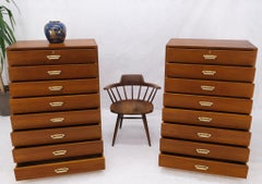 Pair Tall 8 Drawers Studio Made Solid Teak Dovetail Joints Chests Dressers MINT