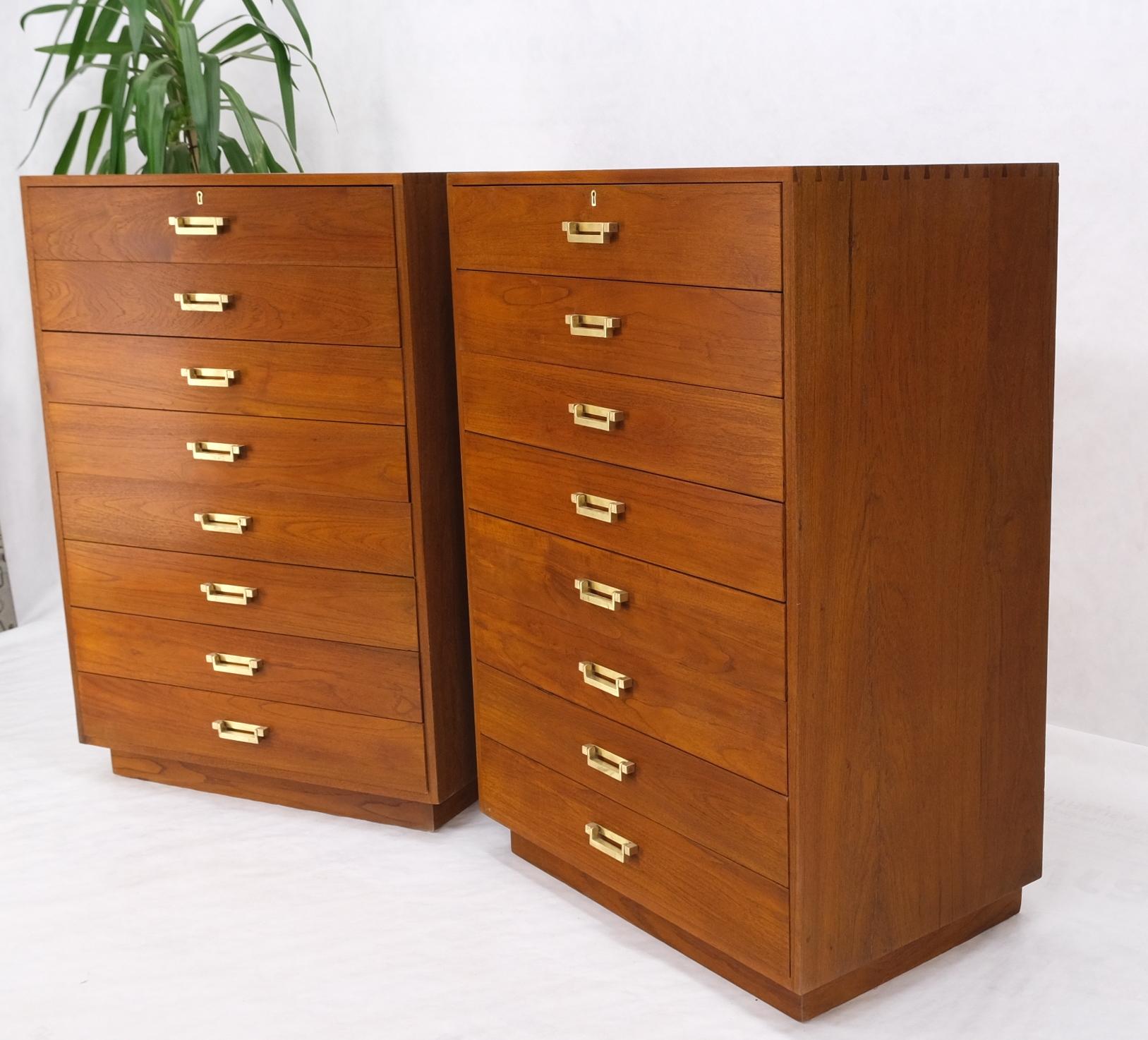 Pair Tall 8 Drawers Studio Made Solid Teak Dovetail Joints Chests Dressers MINT For Sale 2
