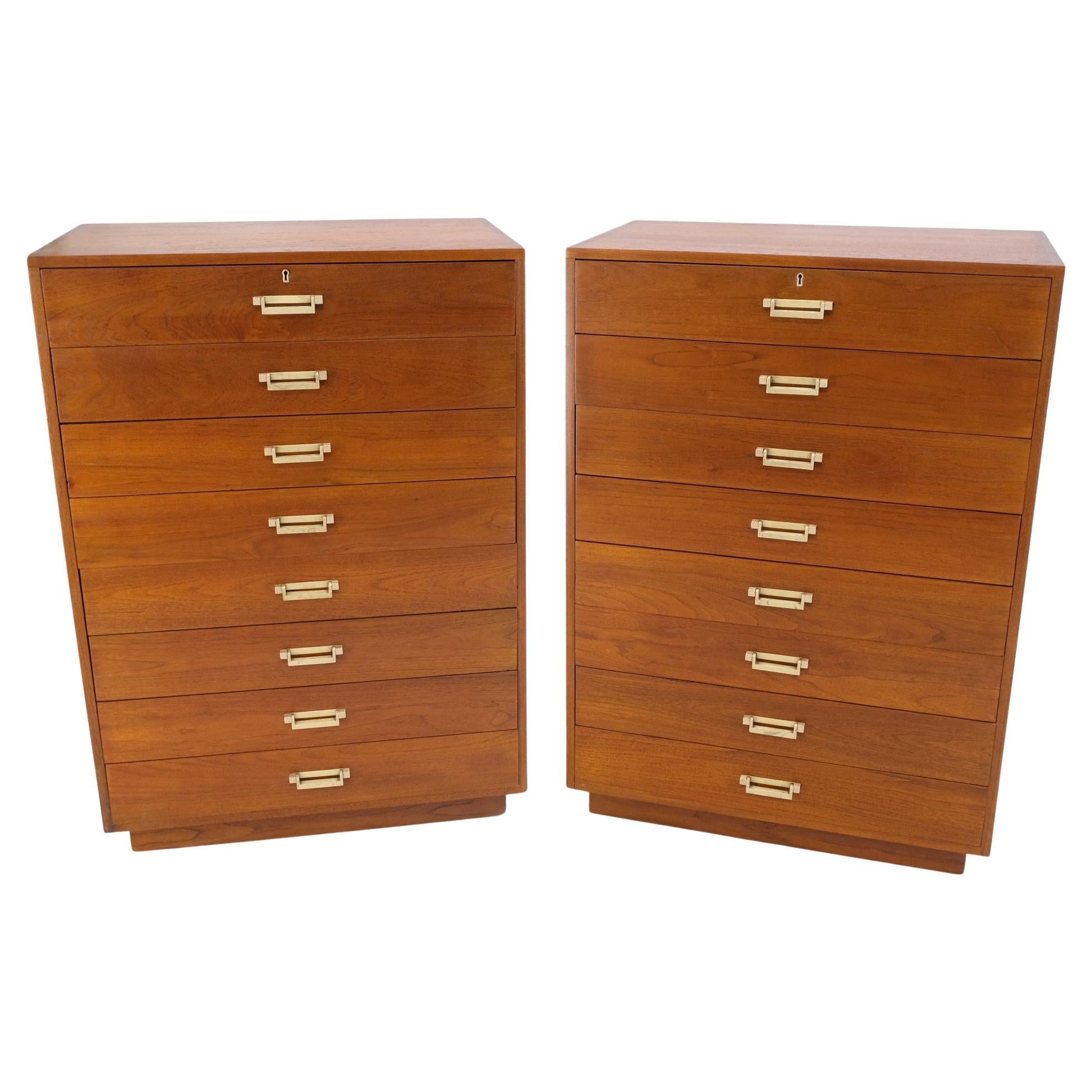Pair Tall 8 Drawers Studio Made Solid Teak Dovetail Joints Chests Dressers MINT For Sale