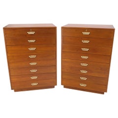 Pair Tall 8 Drawers Studio Made Solid Teak Dovetail Joints Chests Dressers MINT