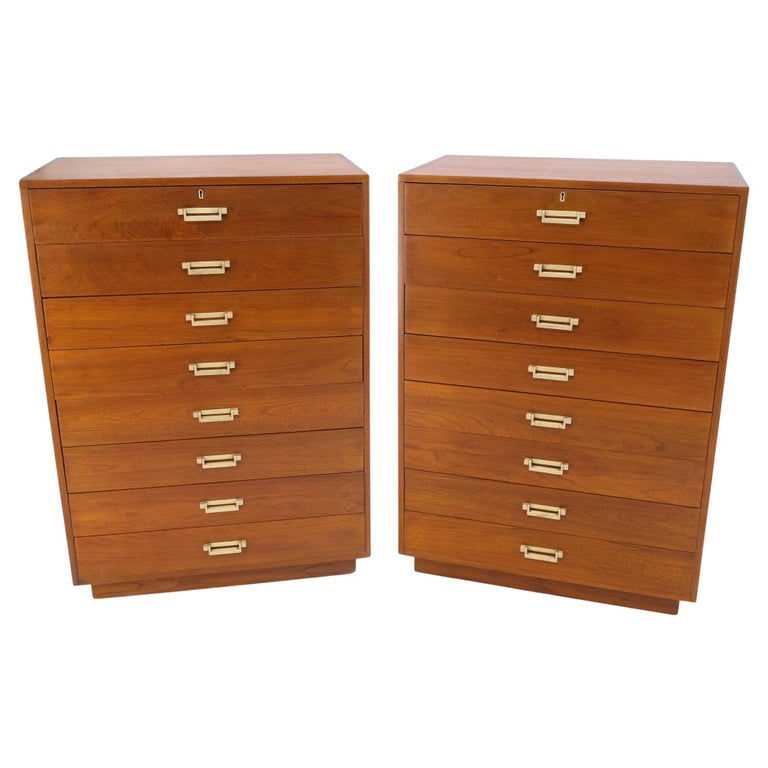 Pair Tall 8 Drawers Studio Made Solid Teak Dovetail Joints Chests