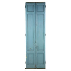 Pair Tall Antique 3 Pane Blue Wood Argentina Doors