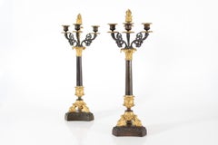 Paire de grands chandeliers Empire danois en métal doré et bronze 19ème siècle