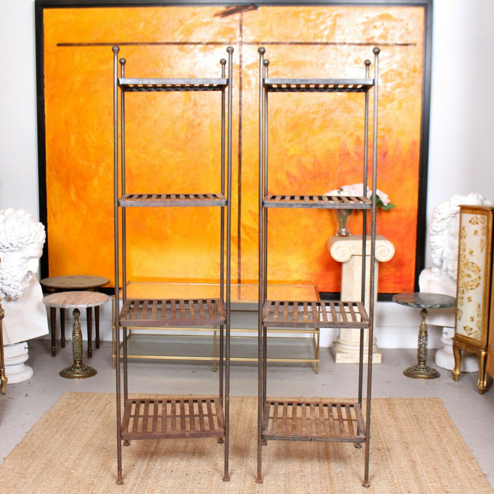 Pair of Tall Antique French Wrought Iron Étagère What Not Shelving Stands For Sale 6