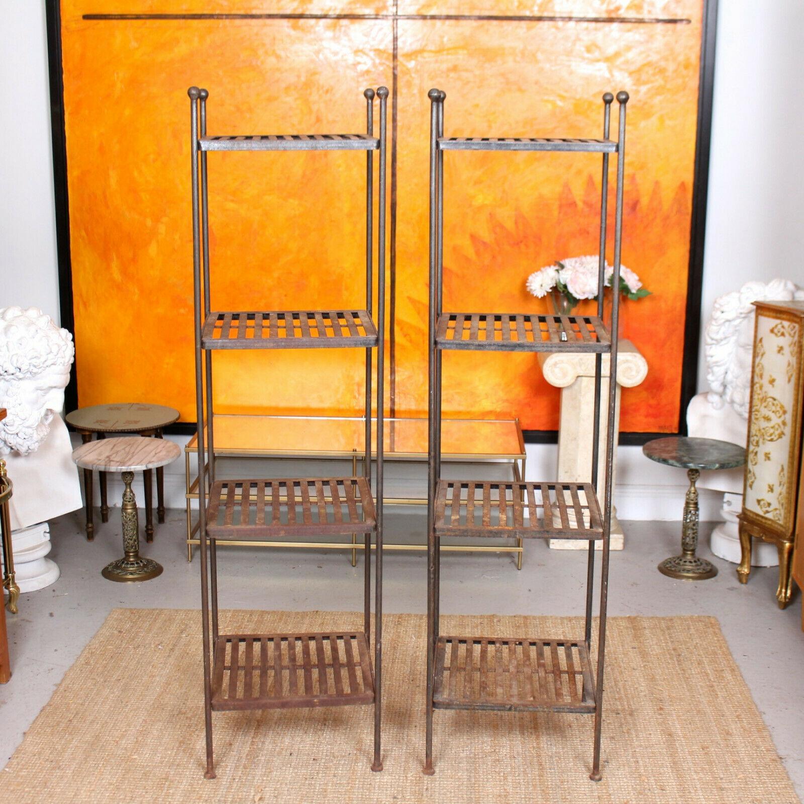 Pair of Tall Antique French Wrought Iron Étagère What Not Shelving Stands For Sale 1