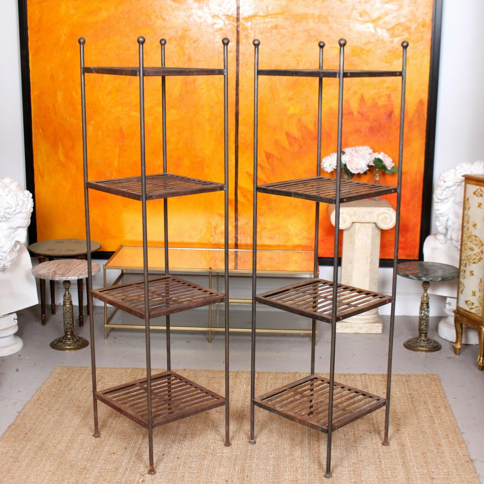 Pair of Tall Antique French Wrought Iron Étagère What Not Shelving Stands For Sale 2