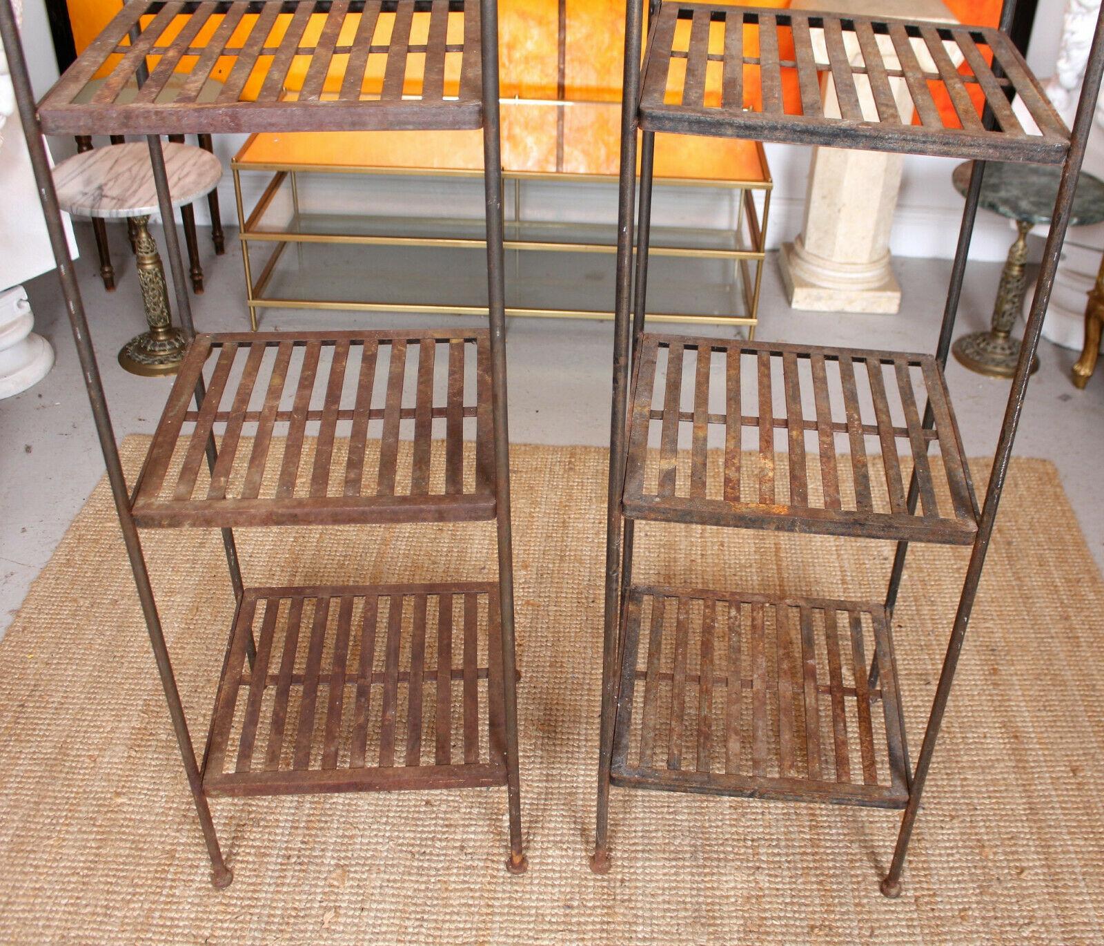 Pair of Tall Antique French Wrought Iron Étagère What Not Shelving Stands For Sale 3