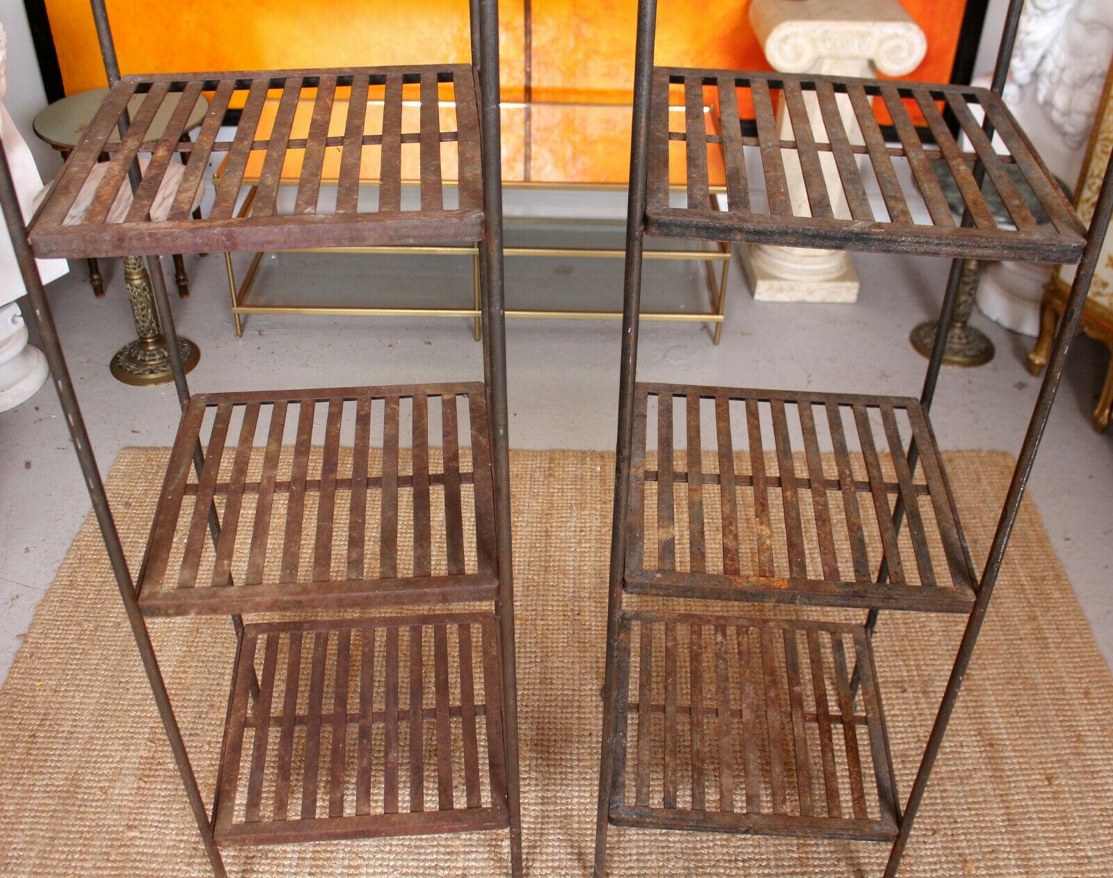 Pair of Tall Antique French Wrought Iron Étagère What Not Shelving Stands For Sale 4