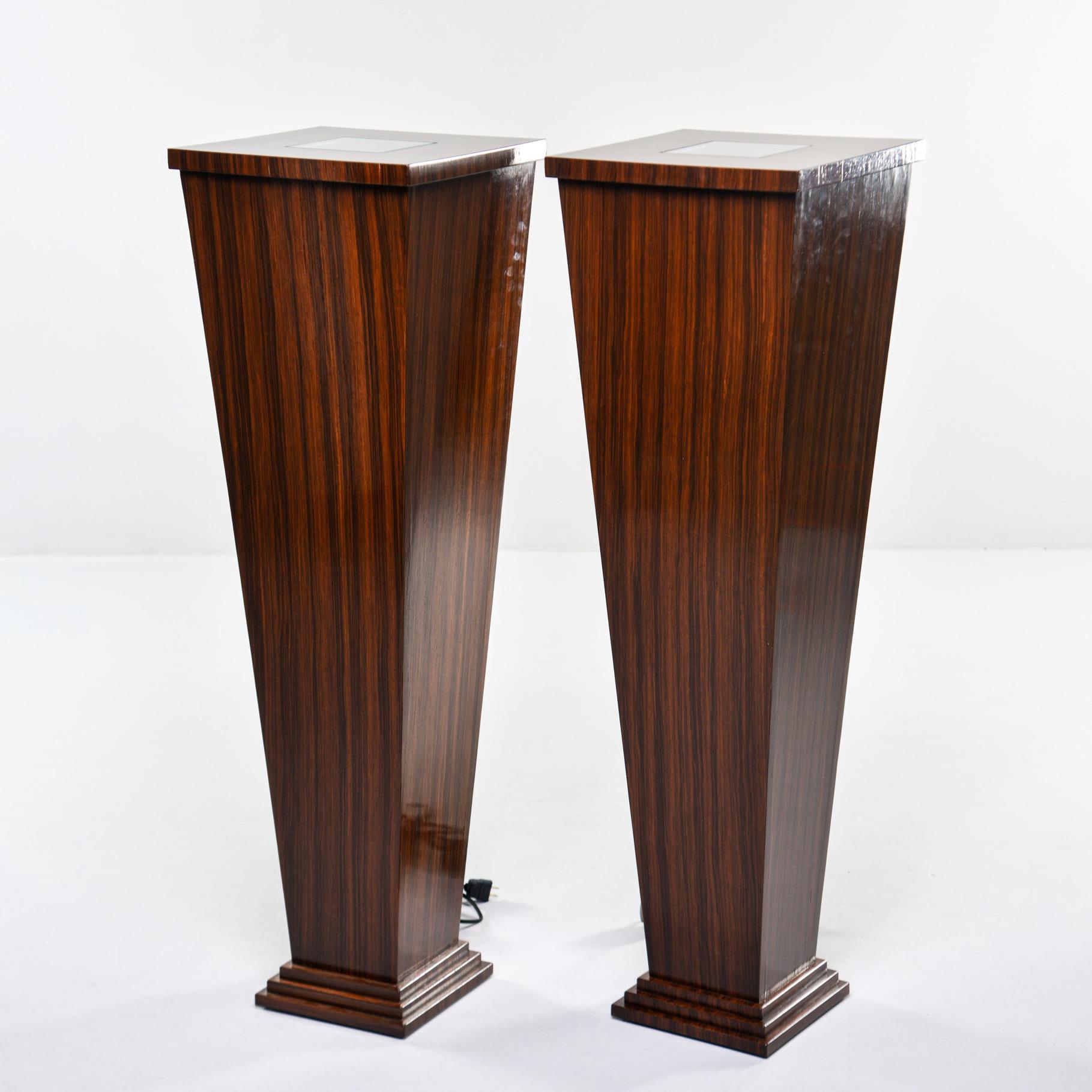 Contemporary Pair of Tall Bespoke Walnut Display Stands with Interior under Light