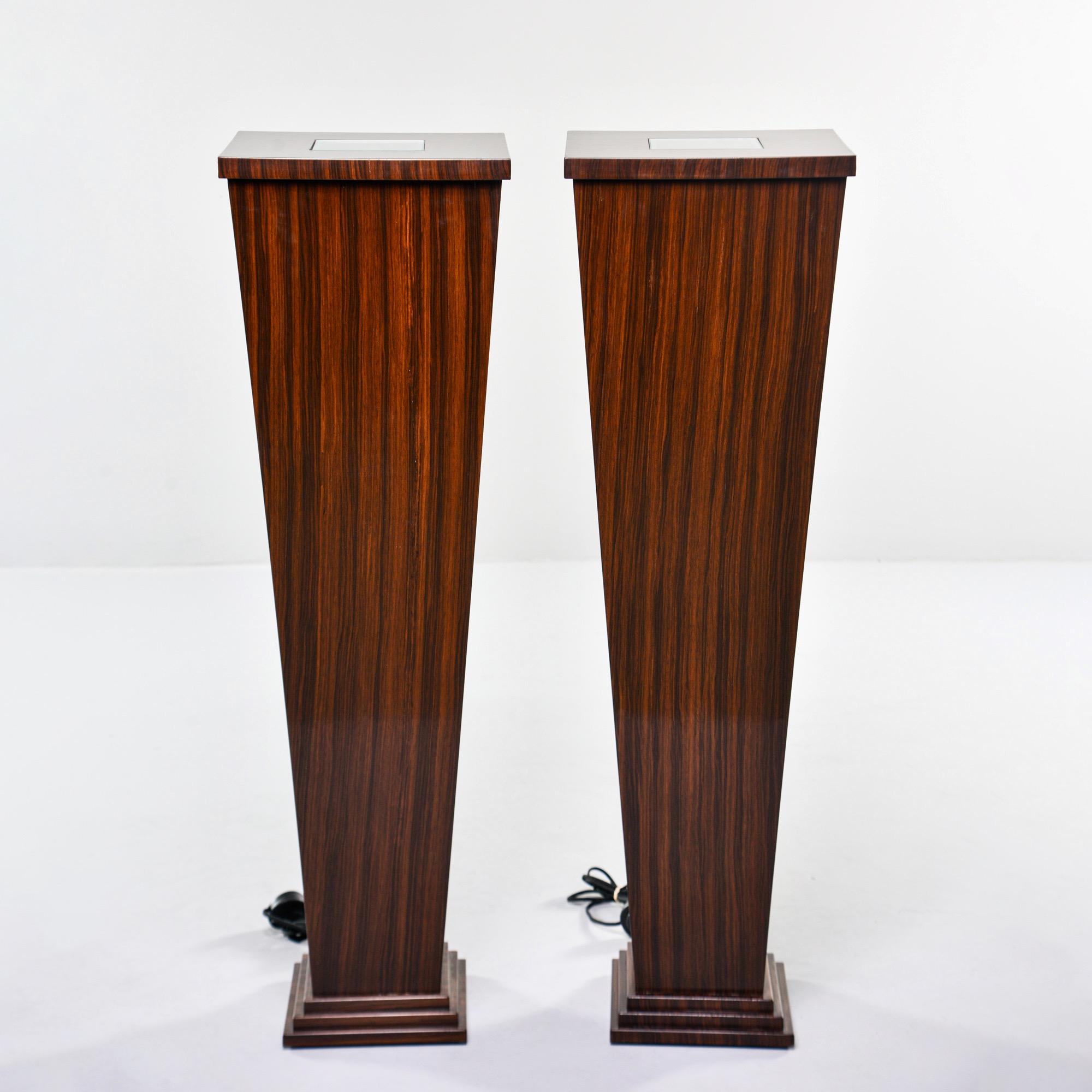 English Pair of Tall Bespoke Walnut Display Stands with Interior under Light