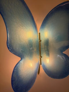 Pair Tall Blue Butterfly Murano Sconces