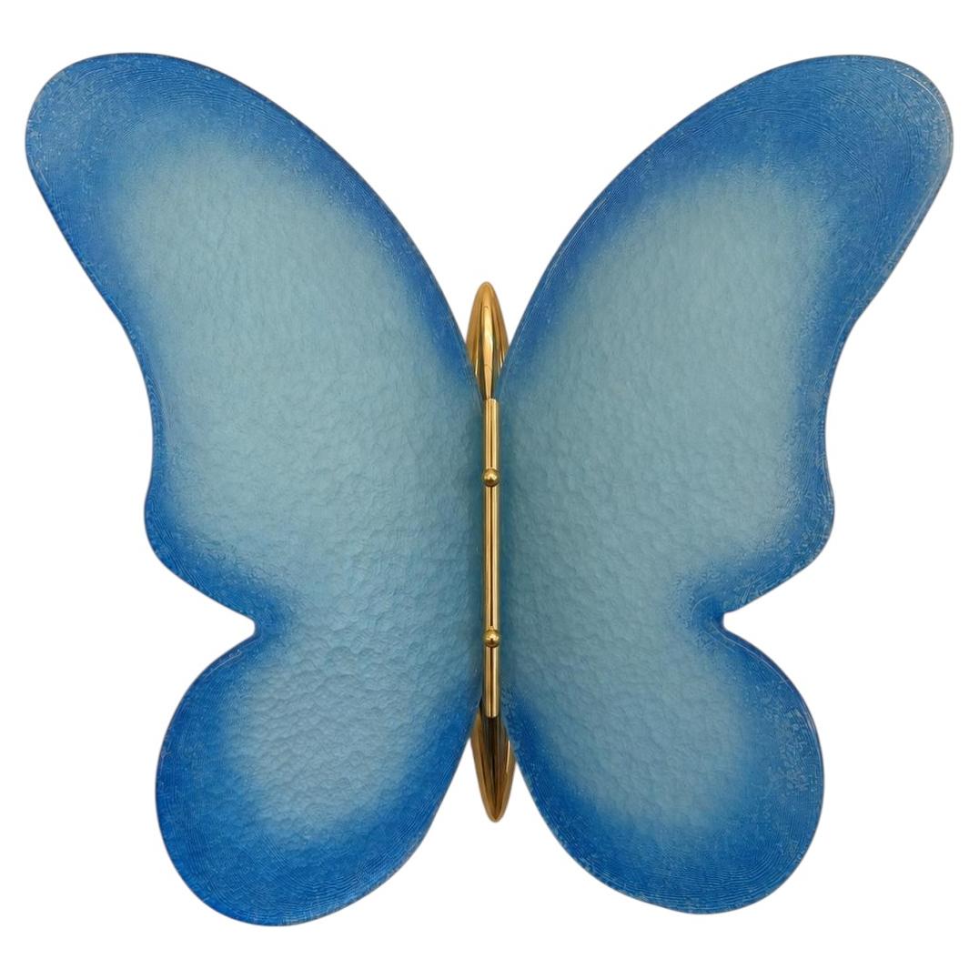 Pair Tall Blue Butterfly Murano Sconces For Sale