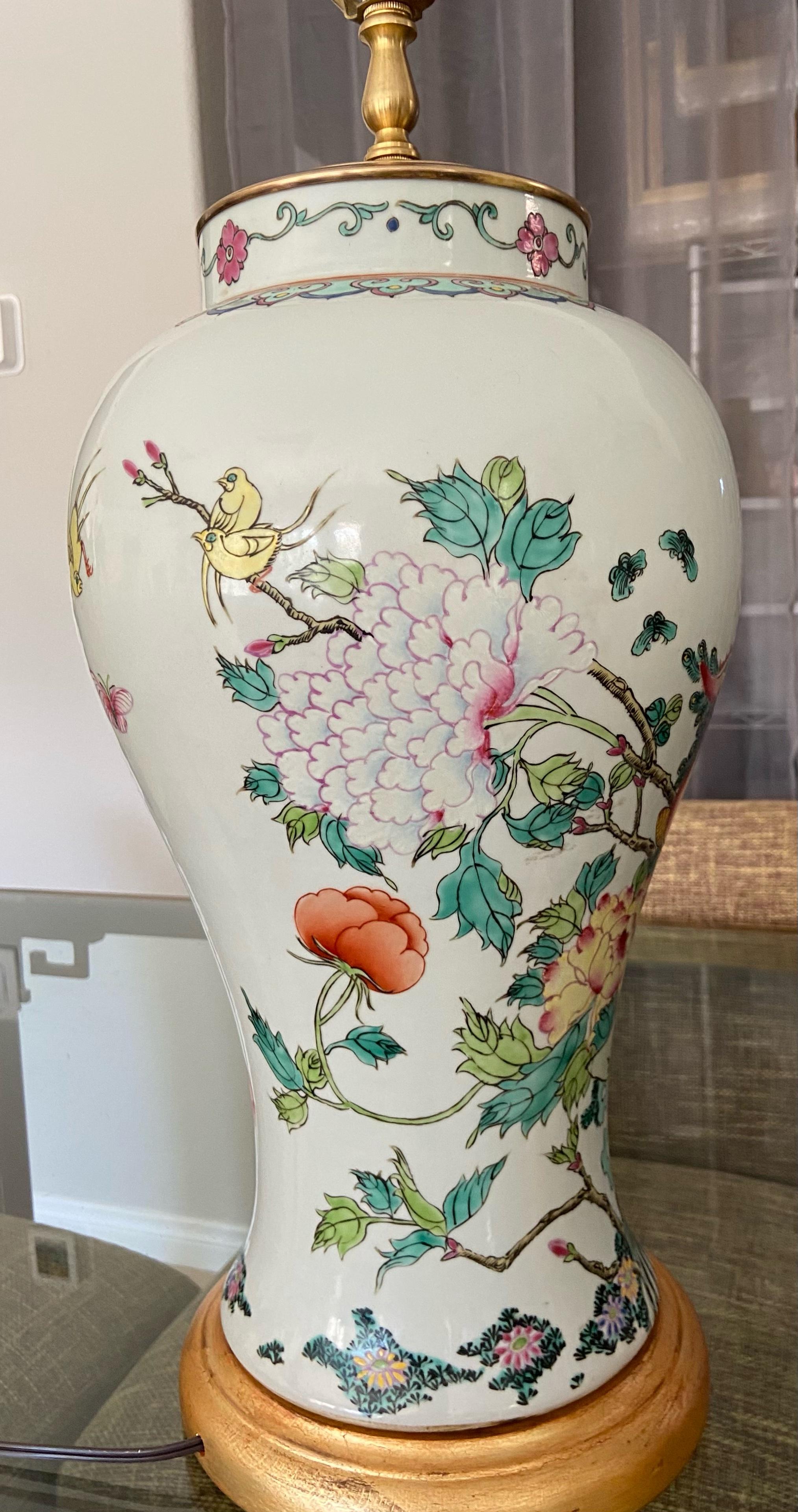 Pair of Tall Chinese Asian Famille Rose Peacock Porcelain Table Lamps 4