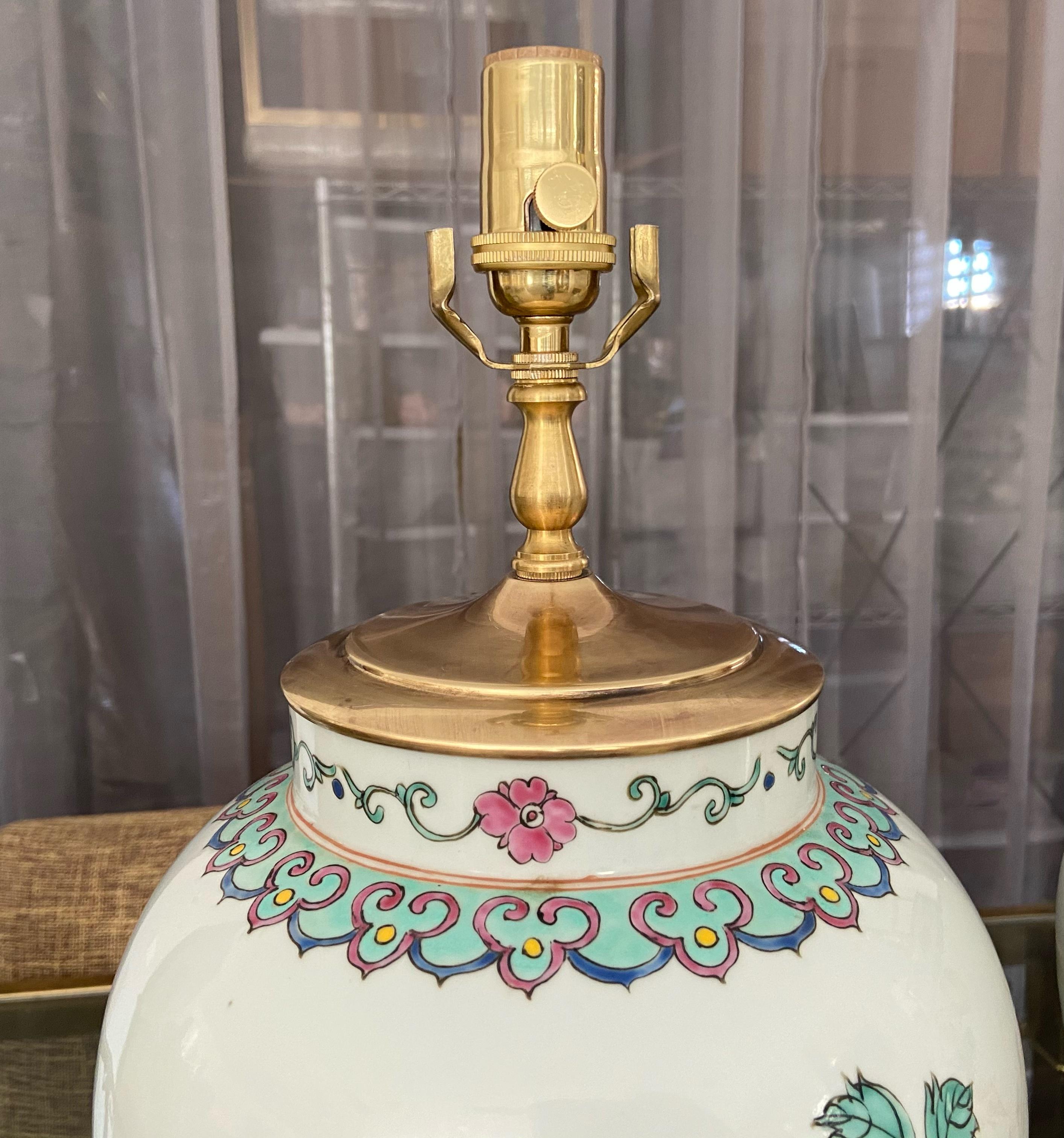 Pair of Tall Chinese Asian Famille Rose Peacock Porcelain Table Lamps 5