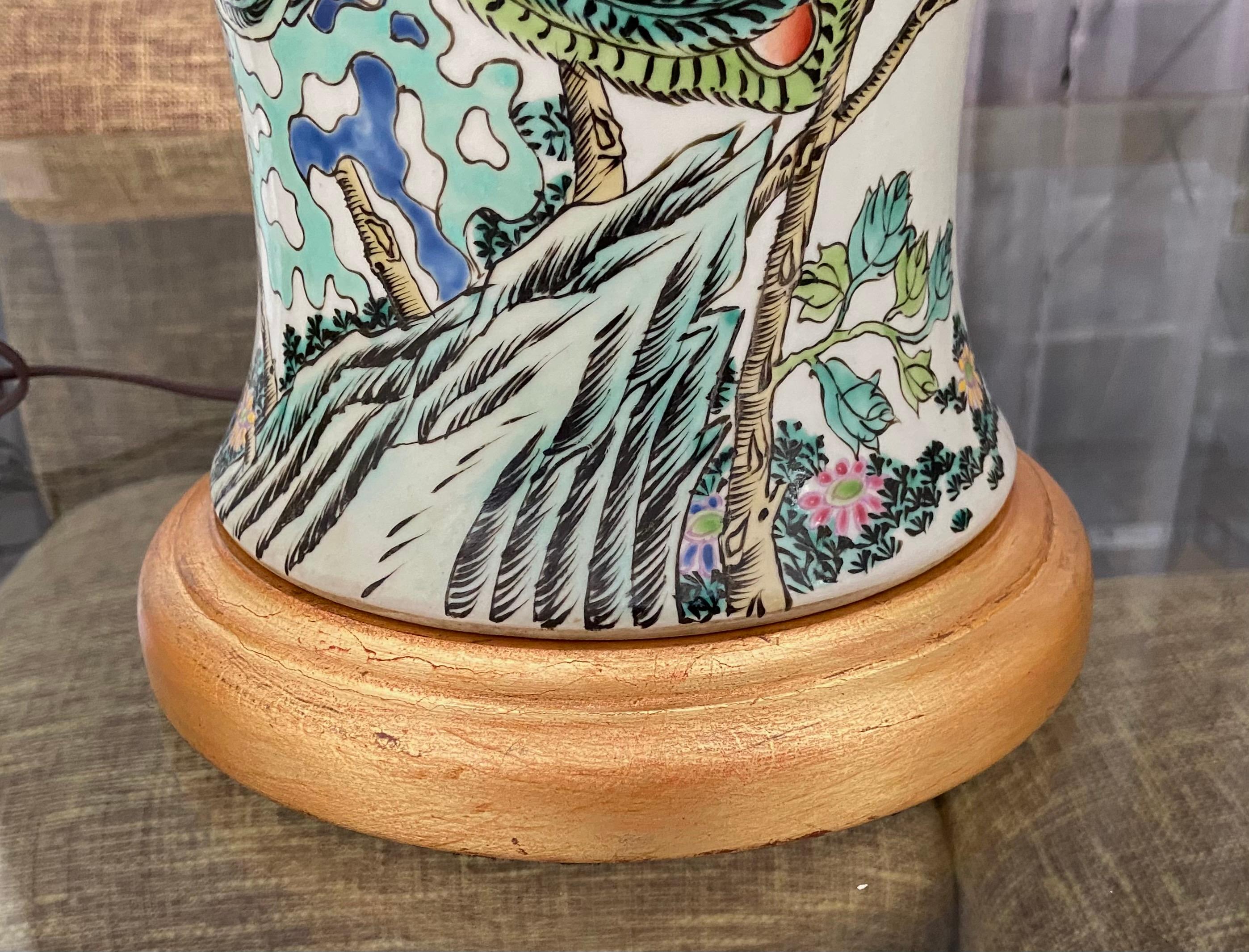 Pair of Tall Chinese Asian Famille Rose Peacock Porcelain Table Lamps 6